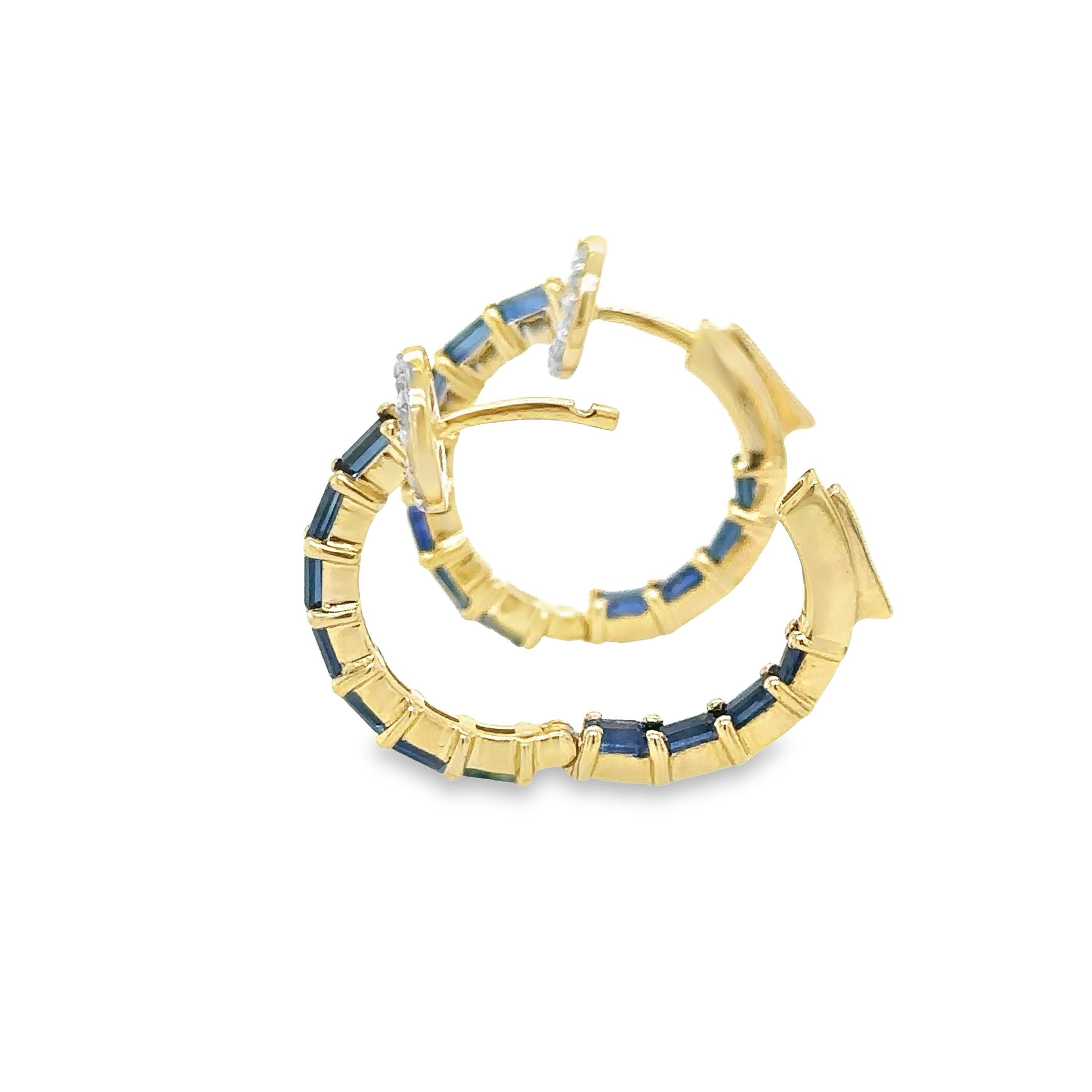 14K Yellow Gold Sapphire and Diamond Hoop Earring, 2.44 TCW