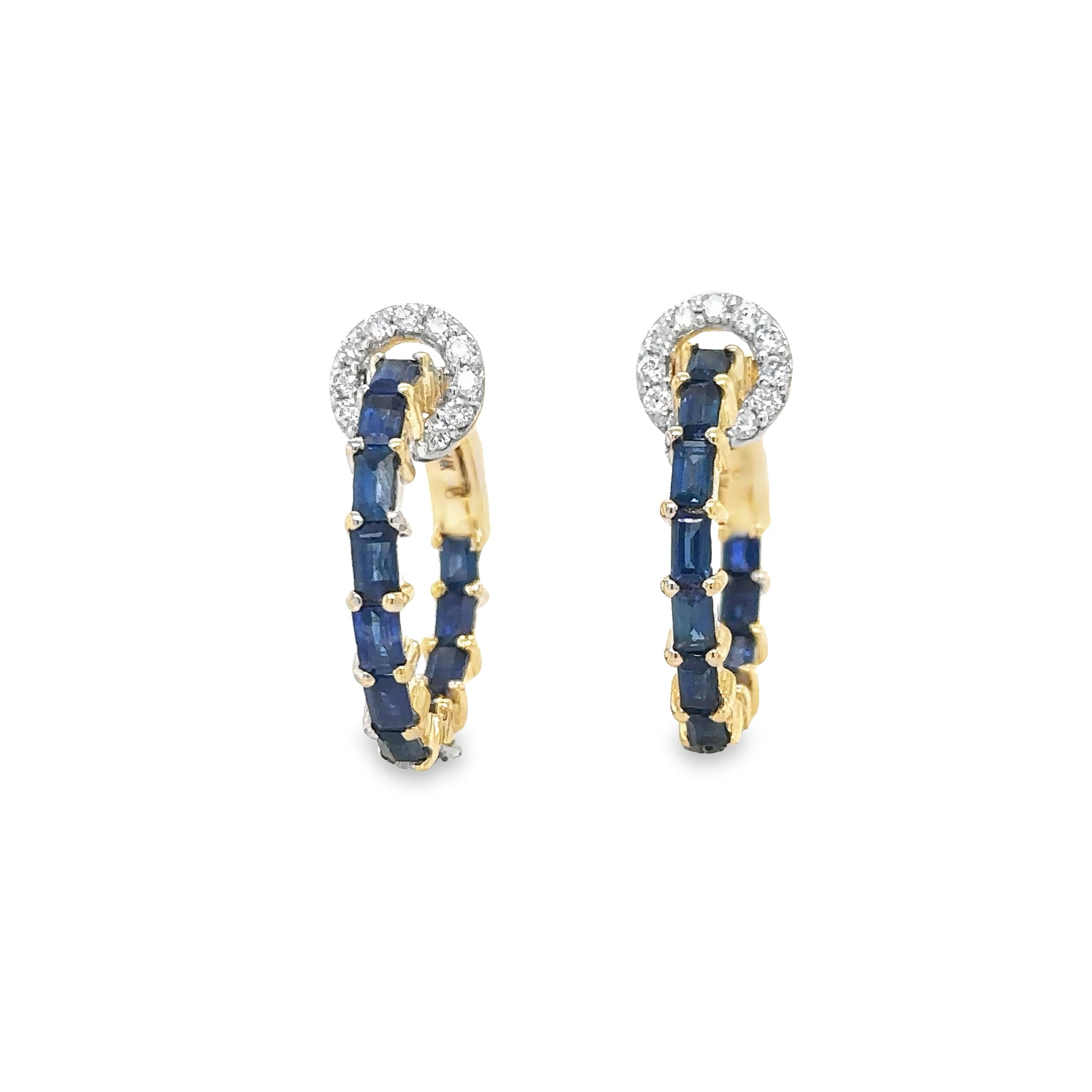 14K Yellow Gold Sapphire and Diamond Hoop Earring, 2.44 TCW