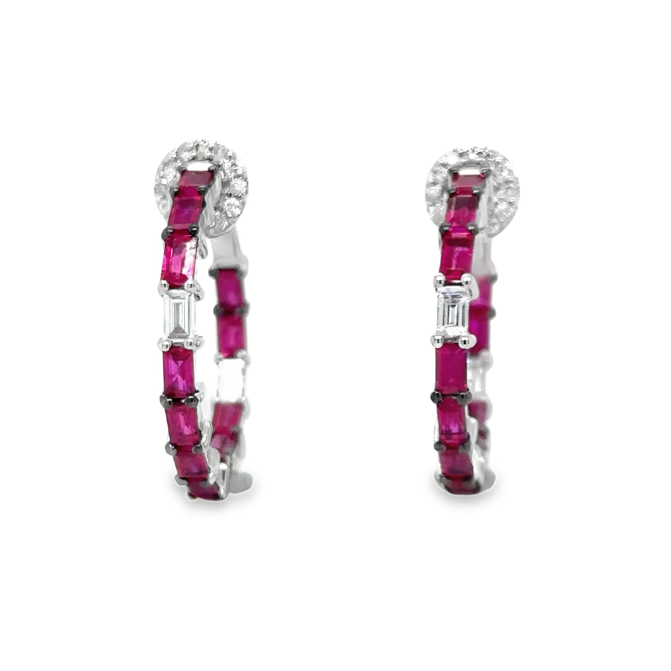 Pendiente De Aro De Oro Blanco De 14 Quilates Con Rubí Y Diamantes 4.05 Ct.