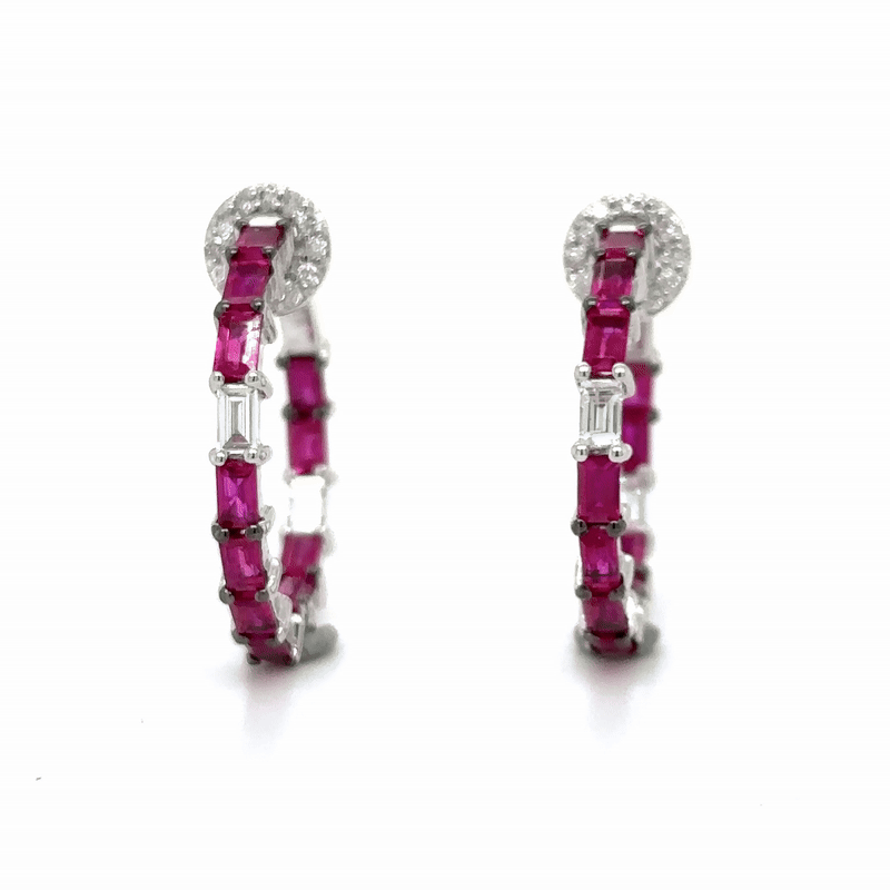 Pendiente De Aro De Oro Blanco De 14 Quilates Con Rubí Y Diamantes 4.05 Ct.