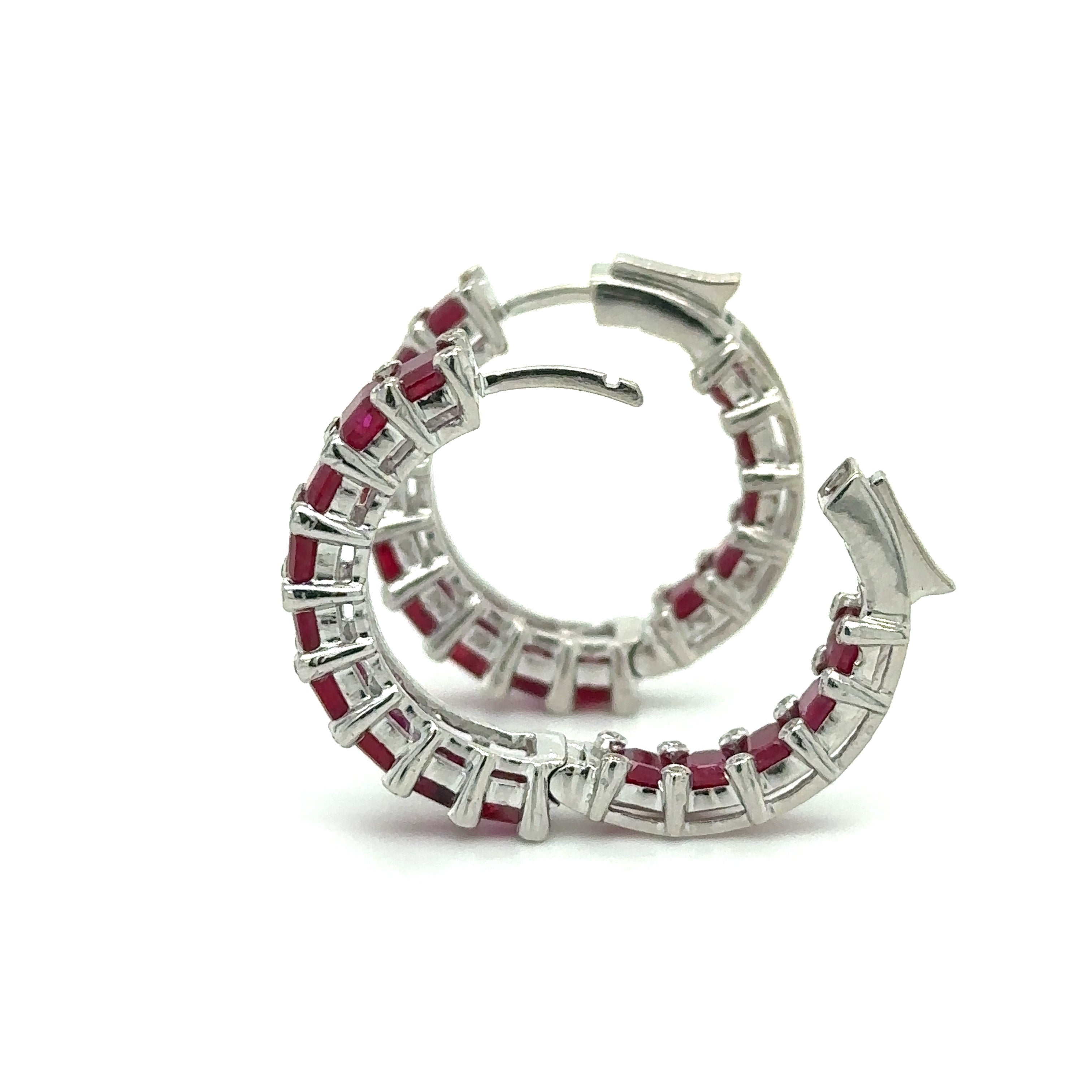 Pendiente Aro De Rubí Y Diamantes En Oro Blanco De 18 K 6.79 Ct.