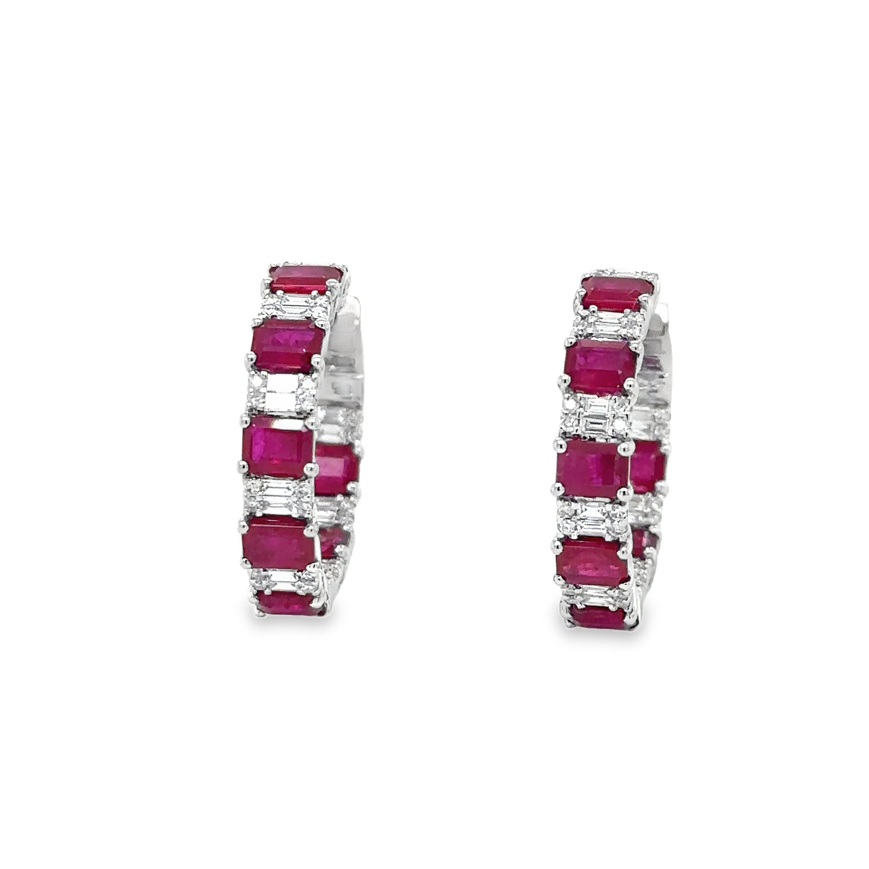 Pendiente Aro Rubí Y Diamantes Oro Blanco De 18 Kates 3.96 Ct.