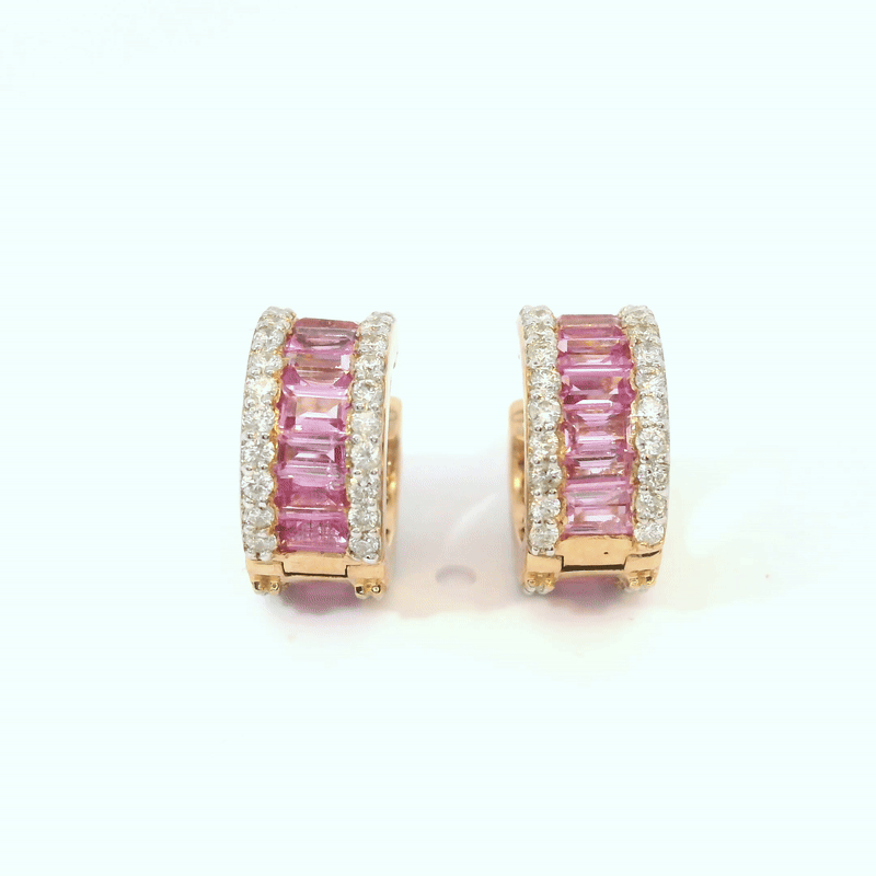 18Kt Rose Gold Earring With Pink Sapphire And Diamonds, 1.91 CT