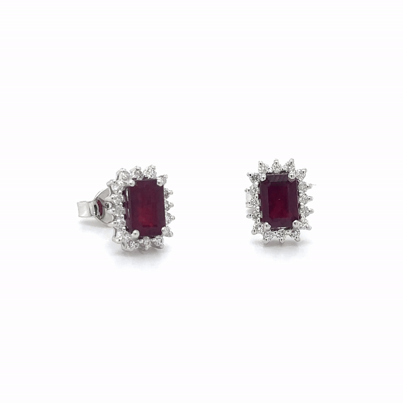 Pendiente De Oro Blanco De 18 Quilates Rubí Con Diamantes 1.34 Ct.