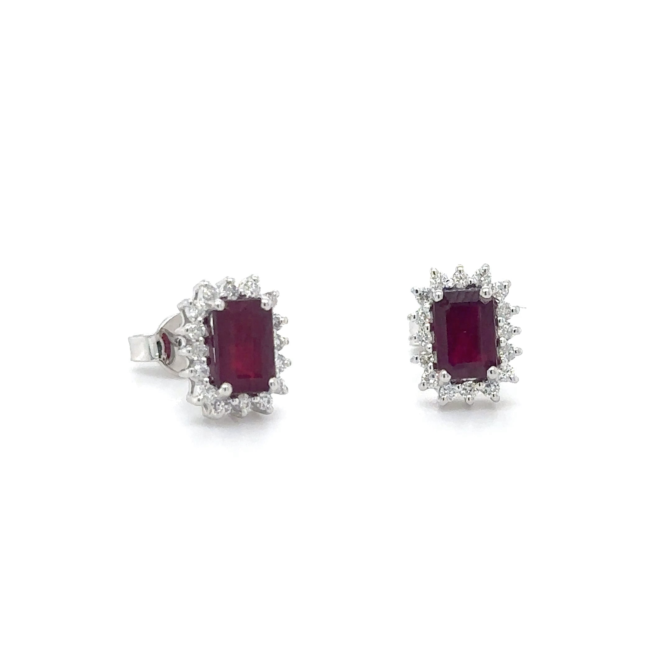 Pendiente De Oro Blanco De 18 Quilates Rubí Con Diamantes 1.34 Ct.