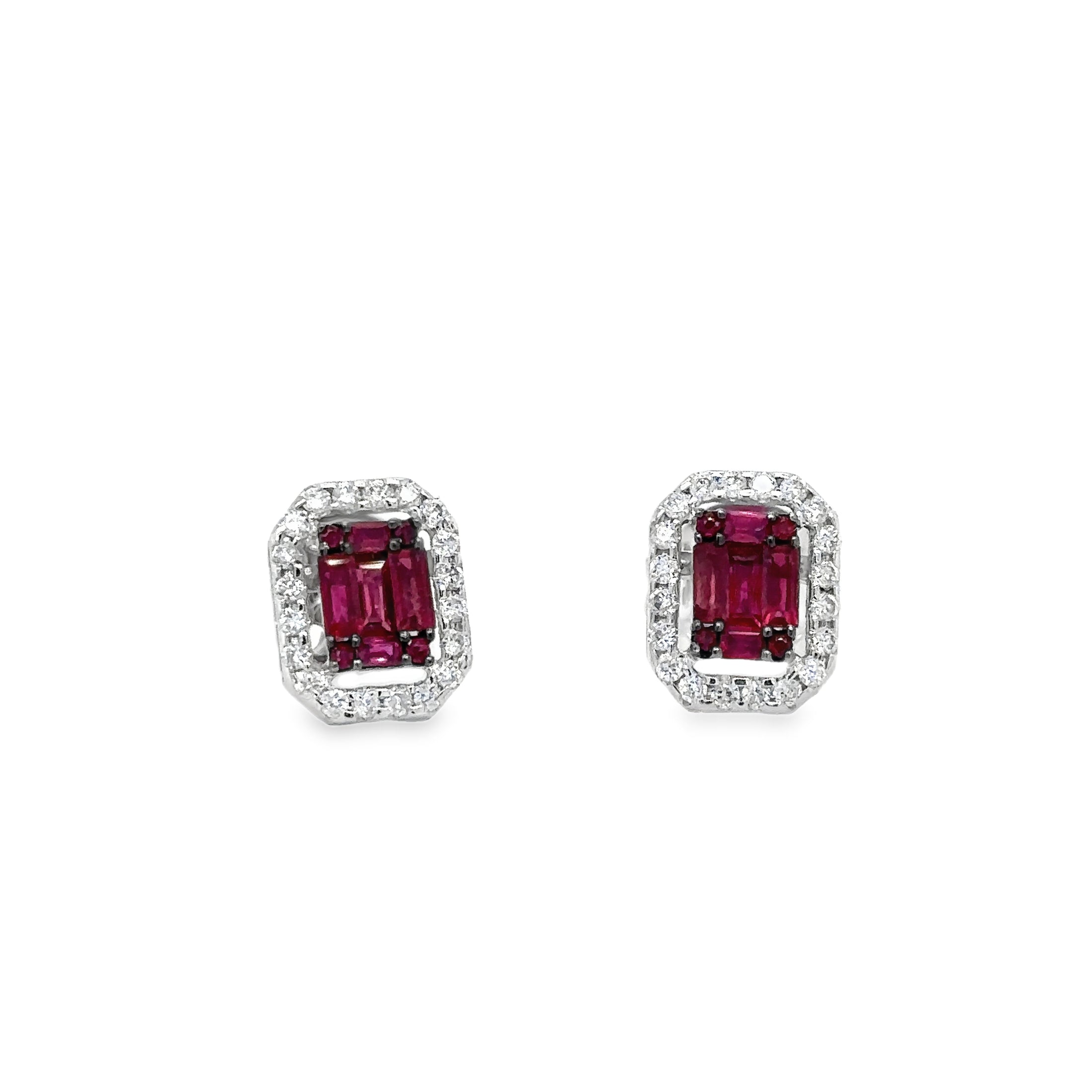 18K White Gold Ruby and Diamond Earring, 1.24 CT