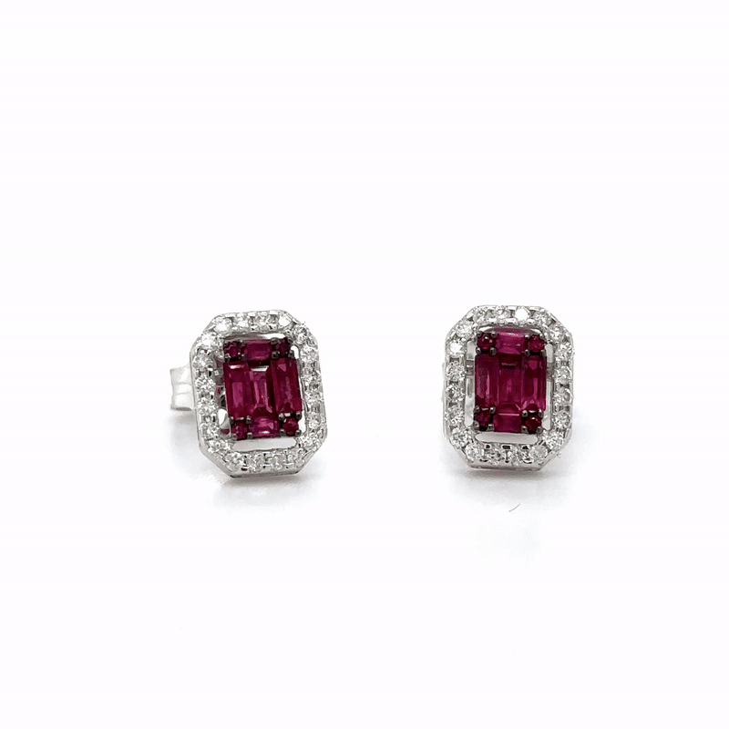 18K White Gold Ruby and Diamond Earring, 1.24 CT