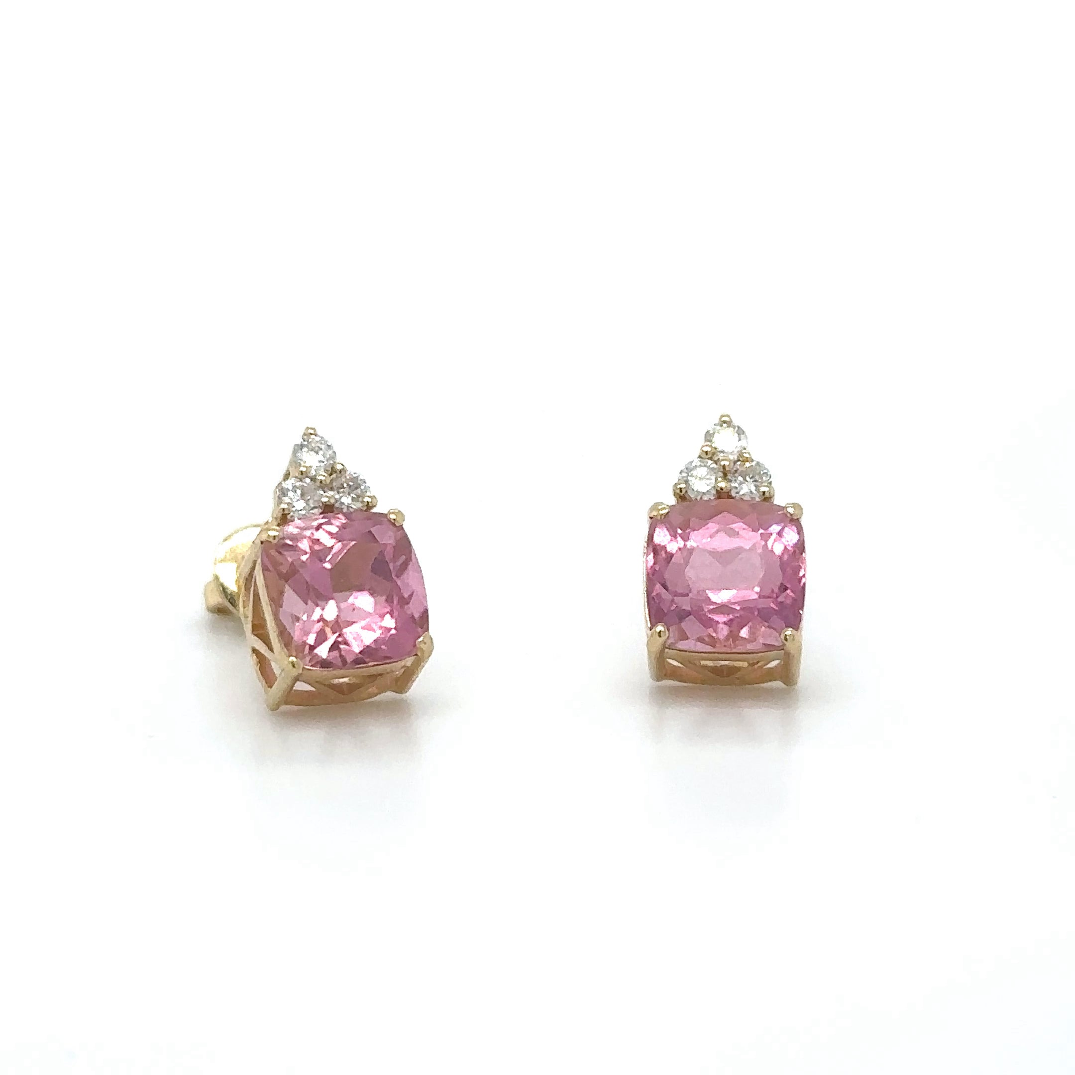 Pendiente Oro Amarillo De 14 Quilates Turmalina Rosa Y Diamantes 4.22 Ct.