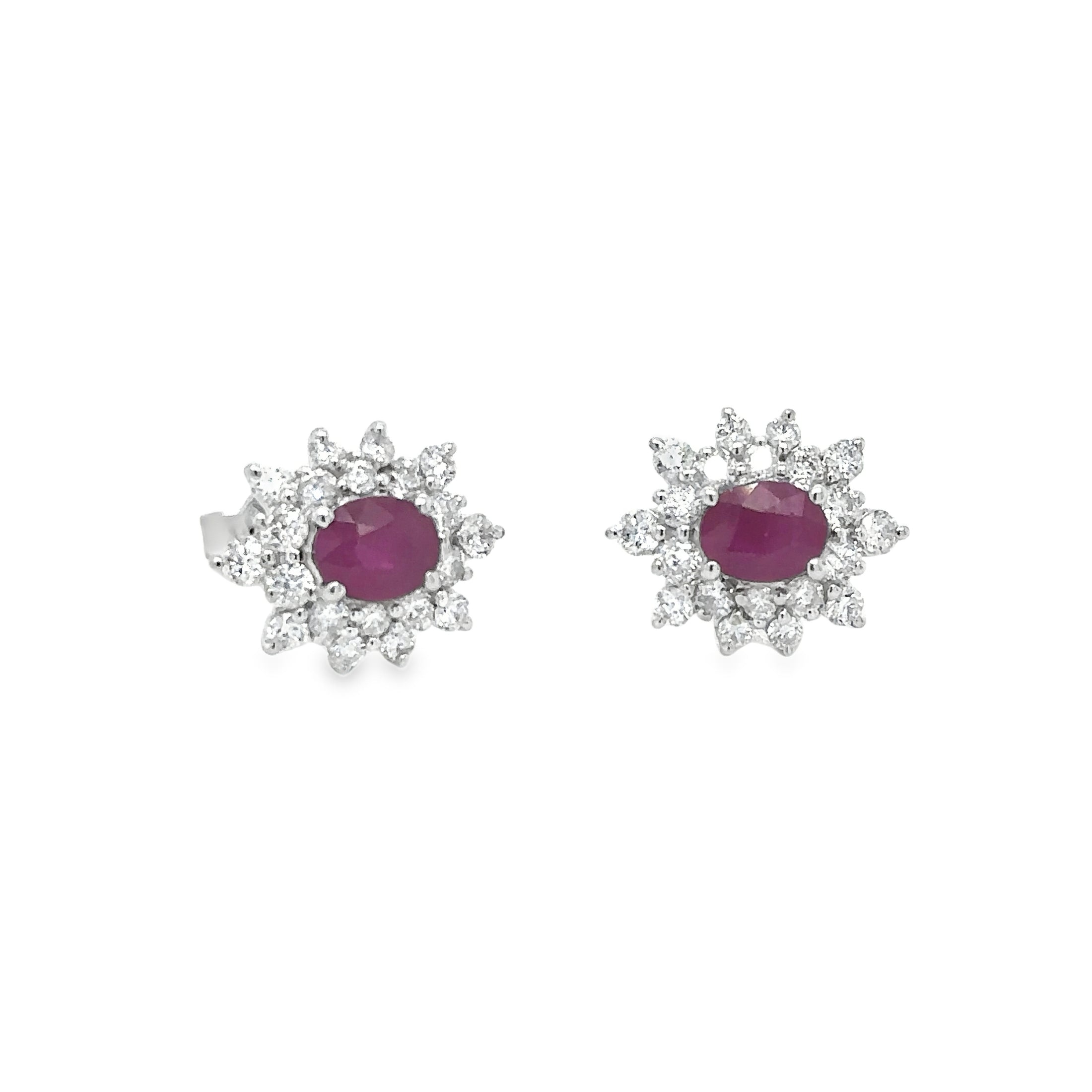 Diamond and Ruby Earring in 18K White Gold, 1.79 Tcw