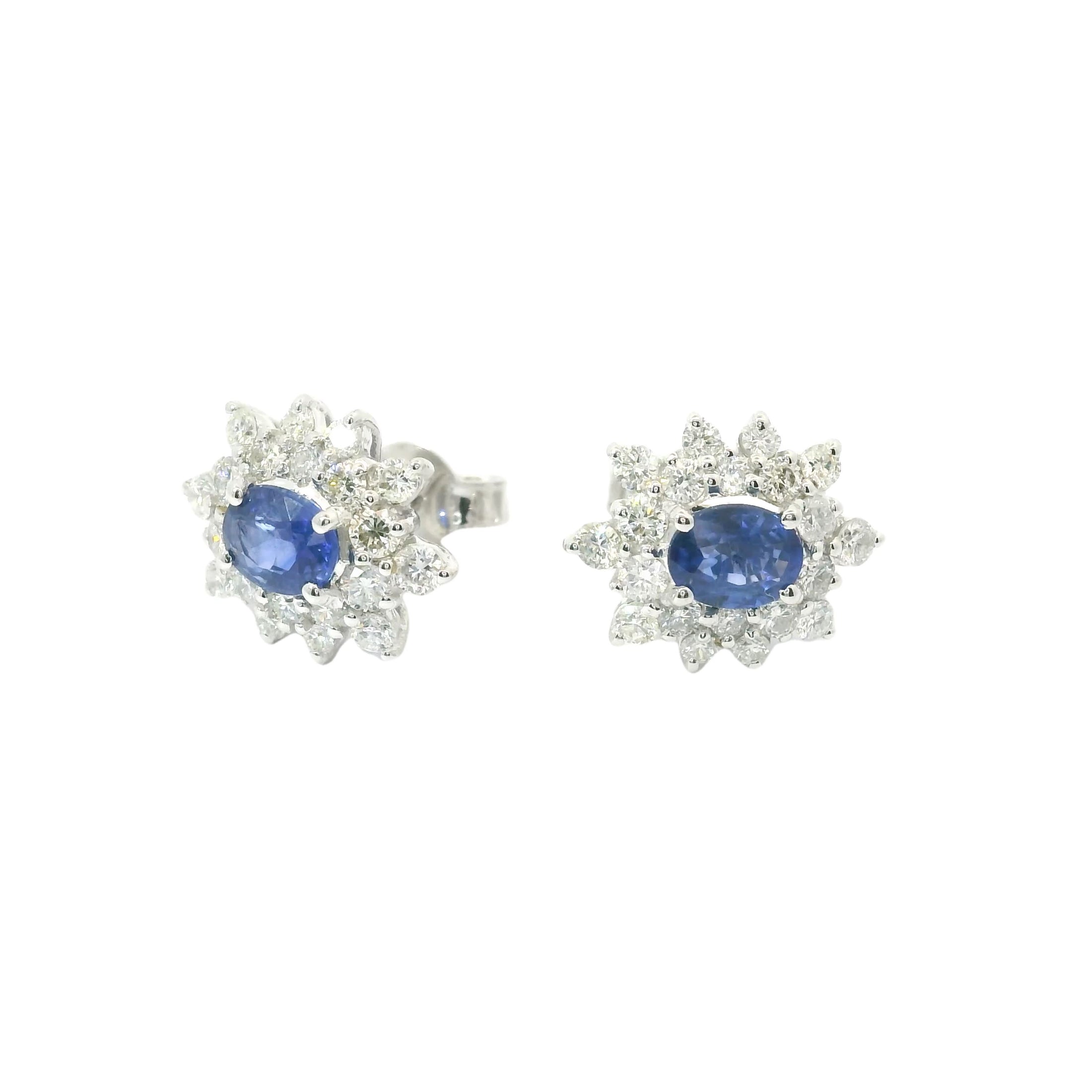 Diamond and Sapphire Earring in 18K White Gold, 1.66 Tcw