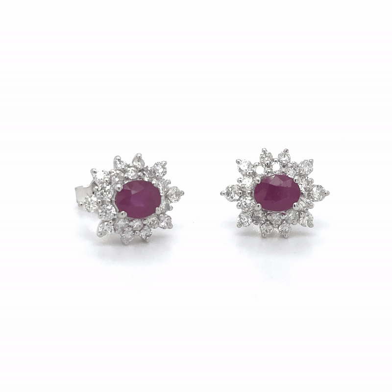 Diamond and Ruby Earring in 18K White Gold, 1.79 Tcw
