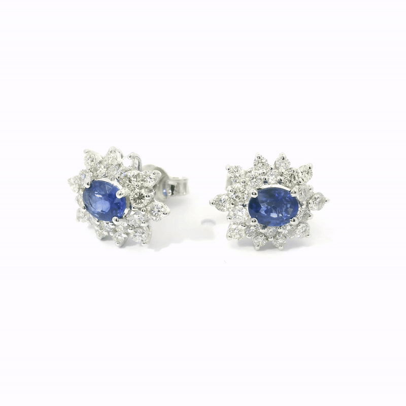 Diamond and Sapphire Earring in 18K White Gold, 1.66 Tcw