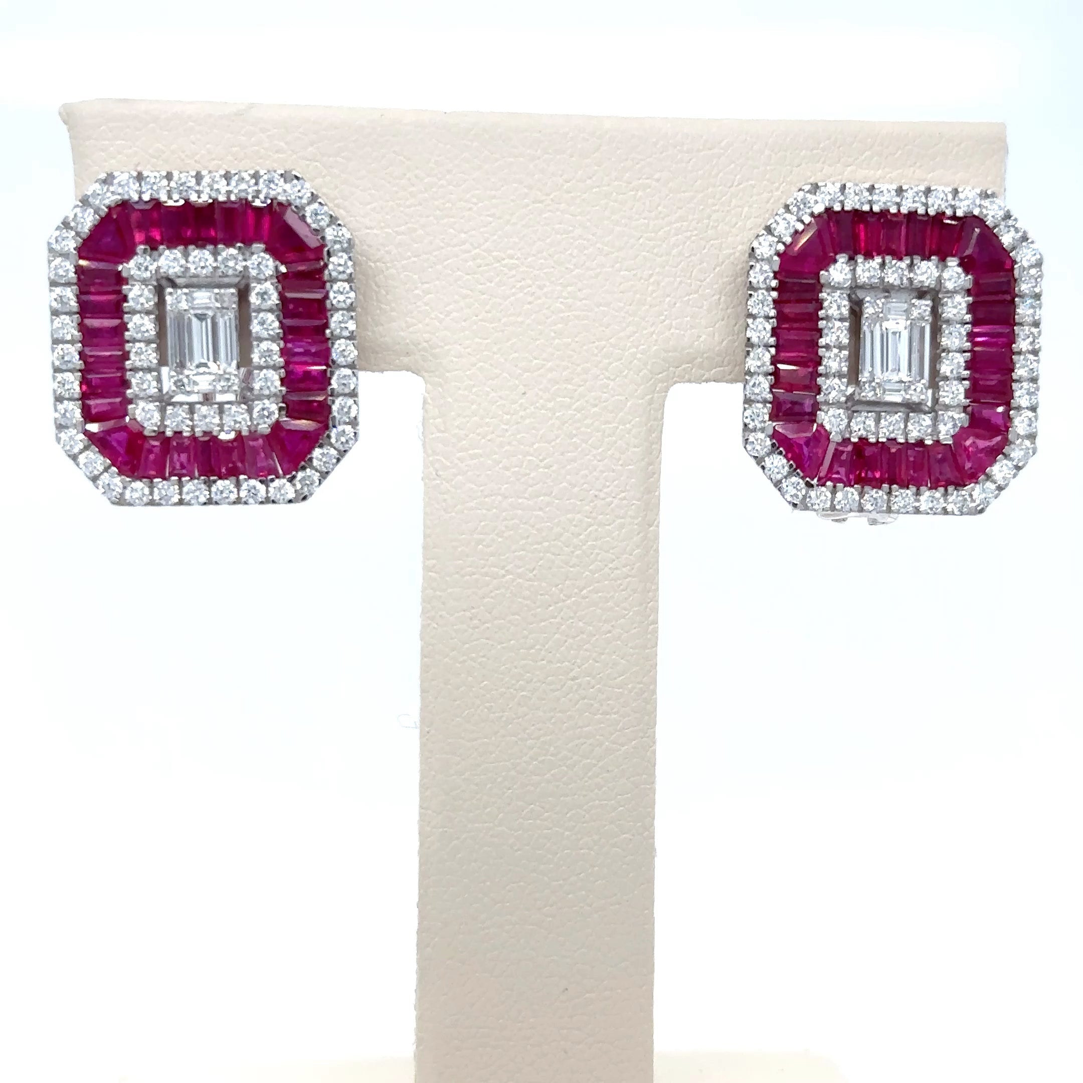 Pendiente Oro Blanco De 14 Quilates Rubí Y Diamantes 5.68 Ct.