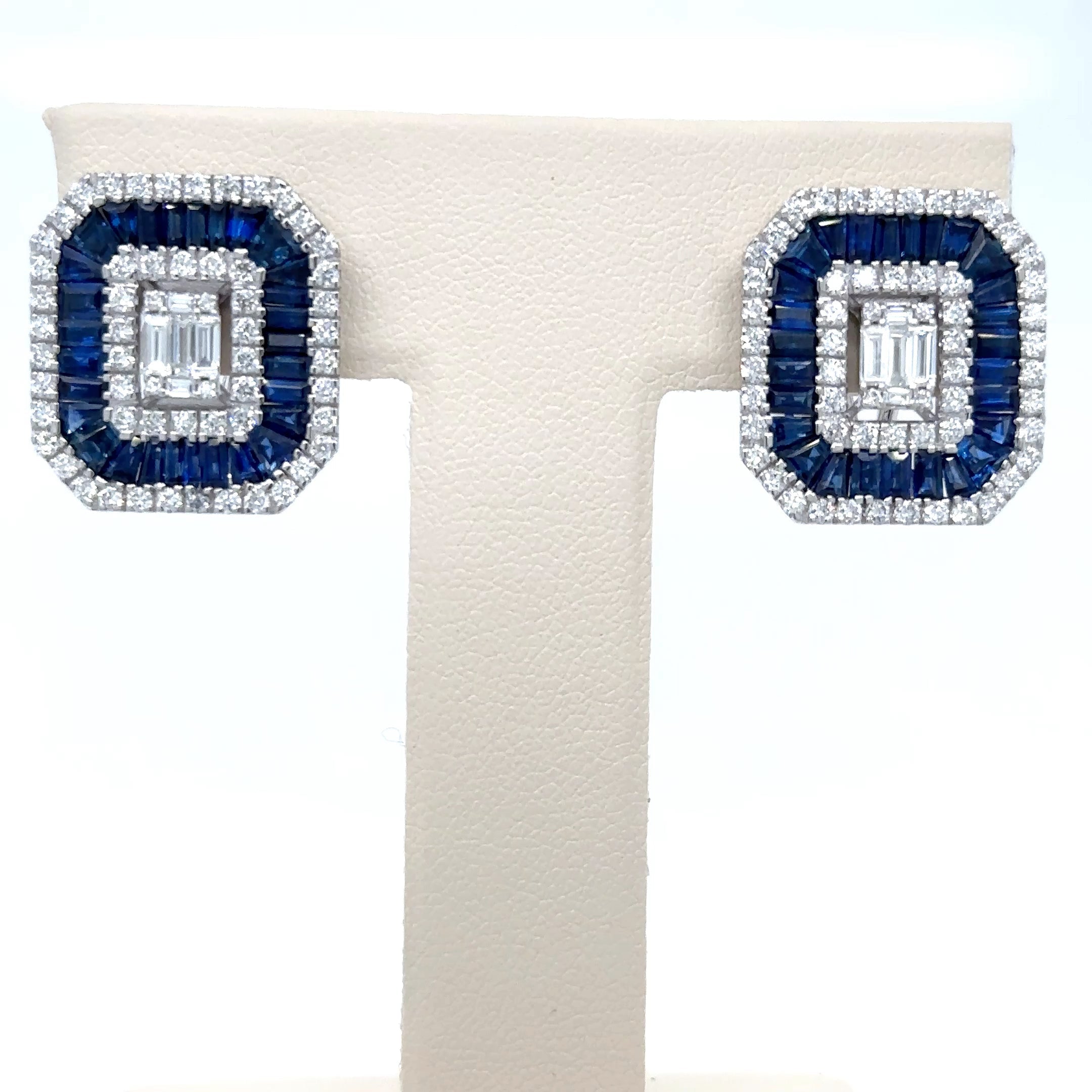 Pendiente De Zafiro Y Diamantes De Oro Blanco De 14K 5.9 Ct.