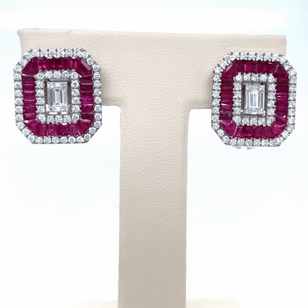 Pendiente Oro Blanco De 14 Quilates Rubí Y Diamantes 5.68 Ct.
