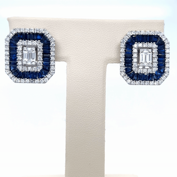 Pendiente De Zafiro Y Diamantes De Oro Blanco De 14K 5.9 Ct.