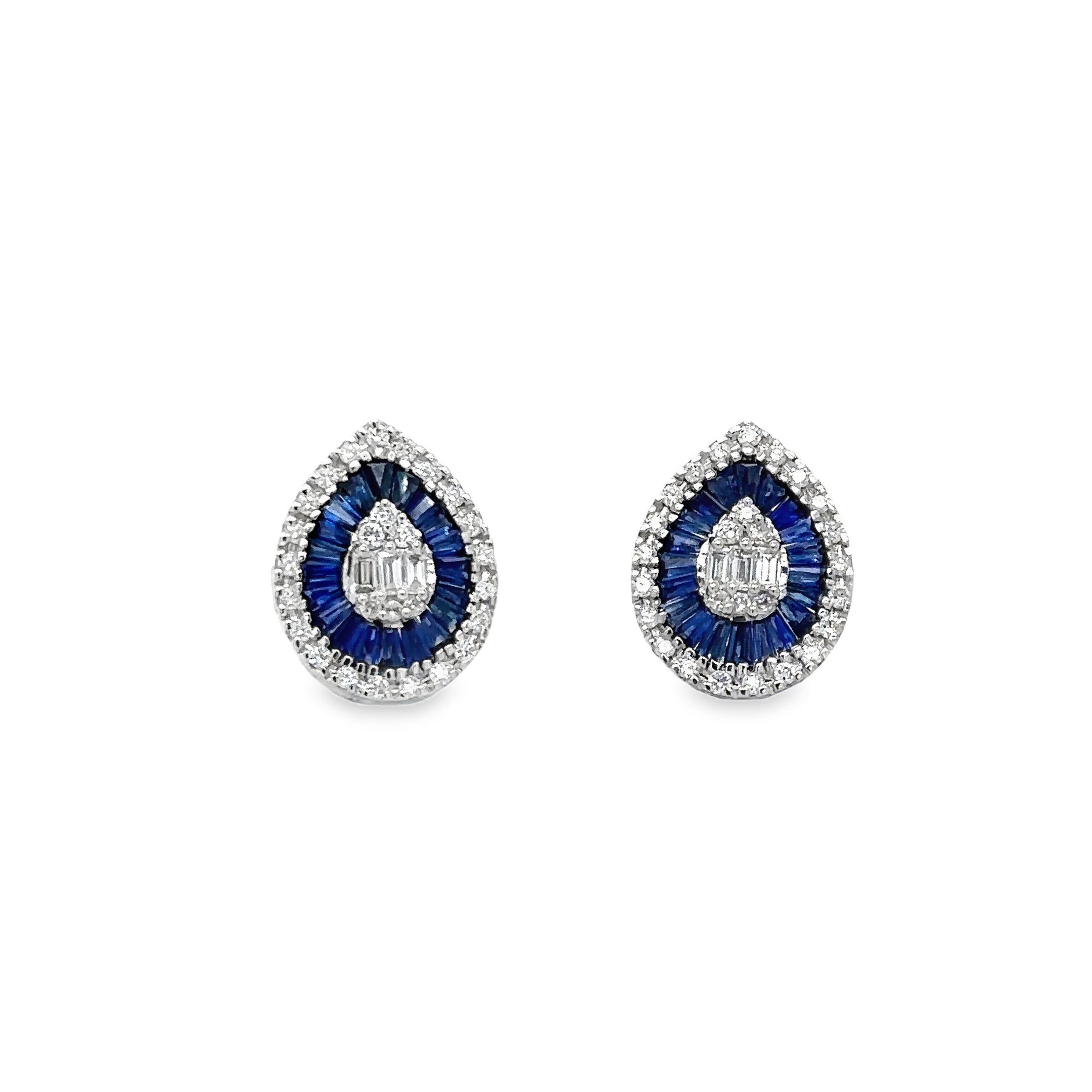Pendiente En Forma De Pera De Zafiro Y Diamantes De Oro Blanco De 14K 1.21 Ct.