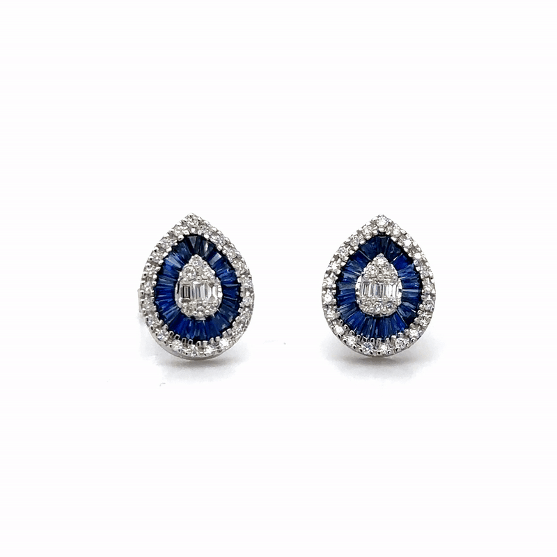Pendiente En Forma De Pera De Zafiro Y Diamantes De Oro Blanco De 14K 1.21 Ct.