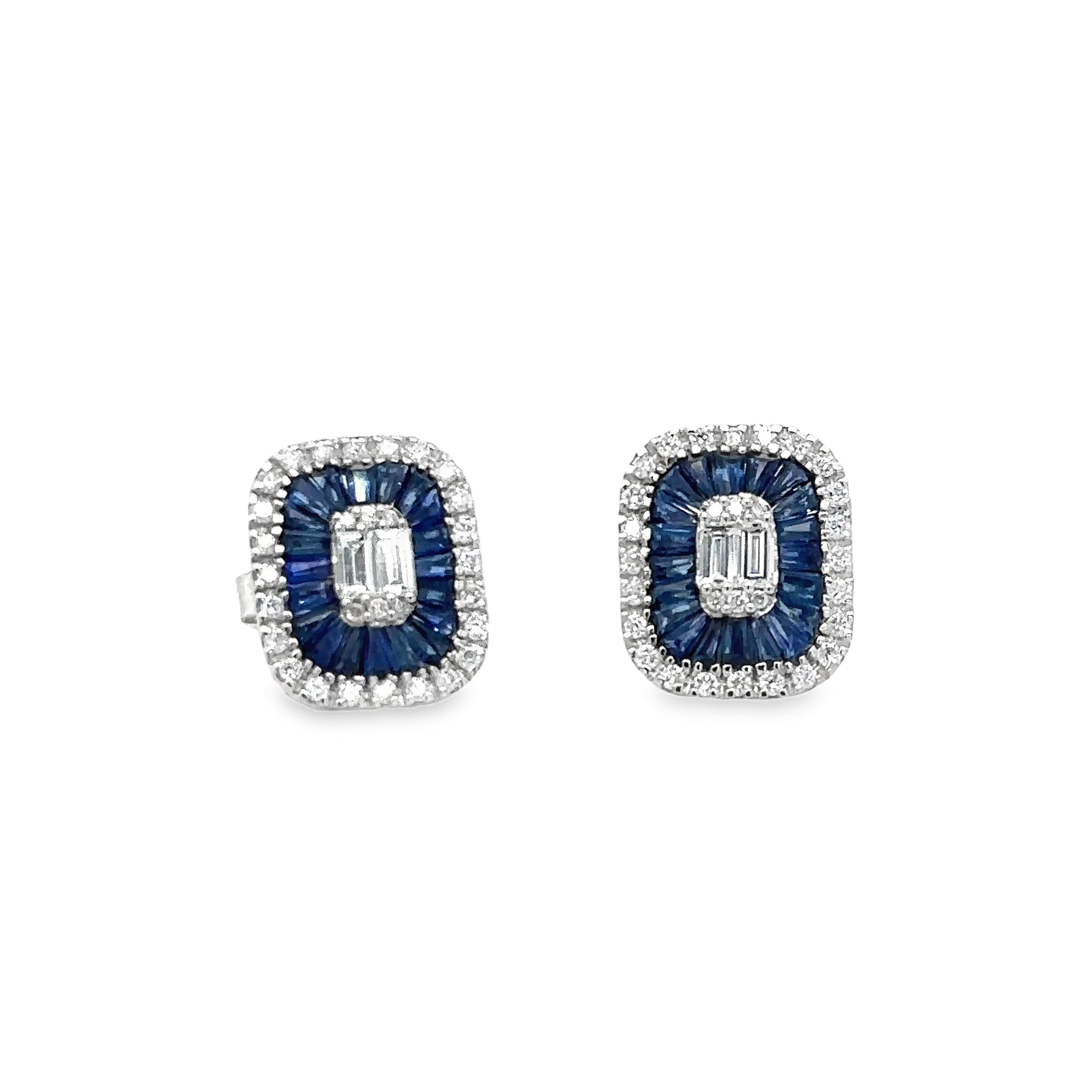 Pendiente De Zafiro Y Diamantes De Oro Blanco De 14K 1.63 Ct.