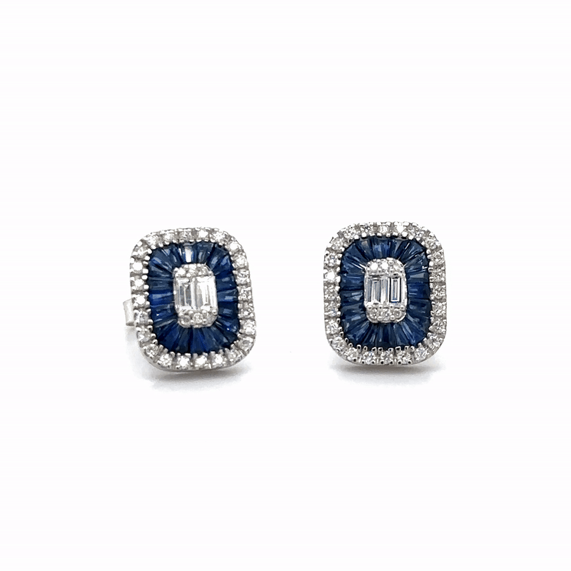 Pendiente De Zafiro Y Diamantes De Oro Blanco De 14K 1.63 Ct.