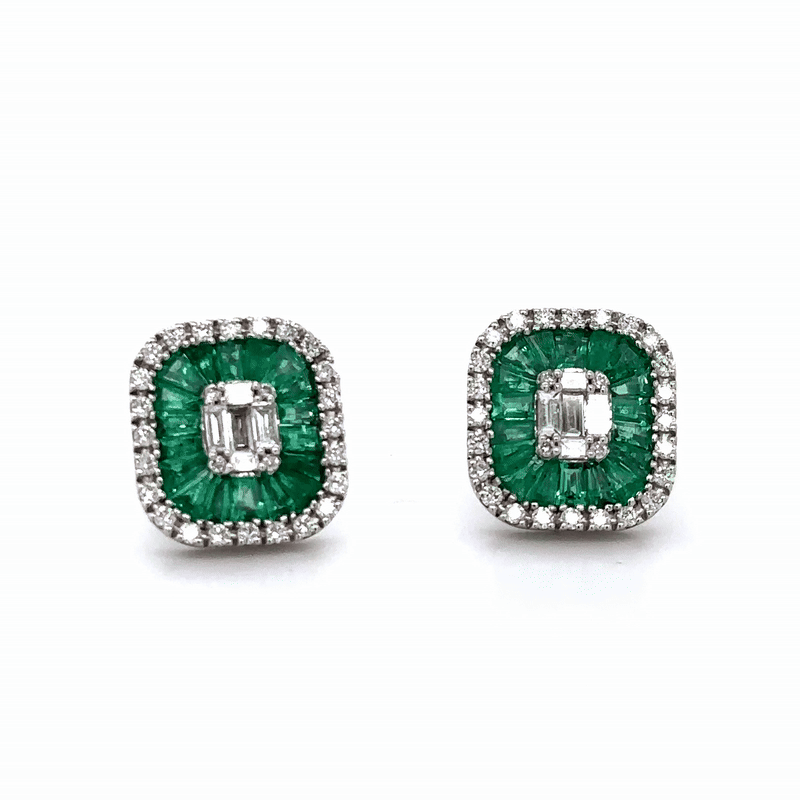 Pendiente De Oro Blanco De 14 Quilates Con Esmeraldas Y Diamantes 3.27 Ct.