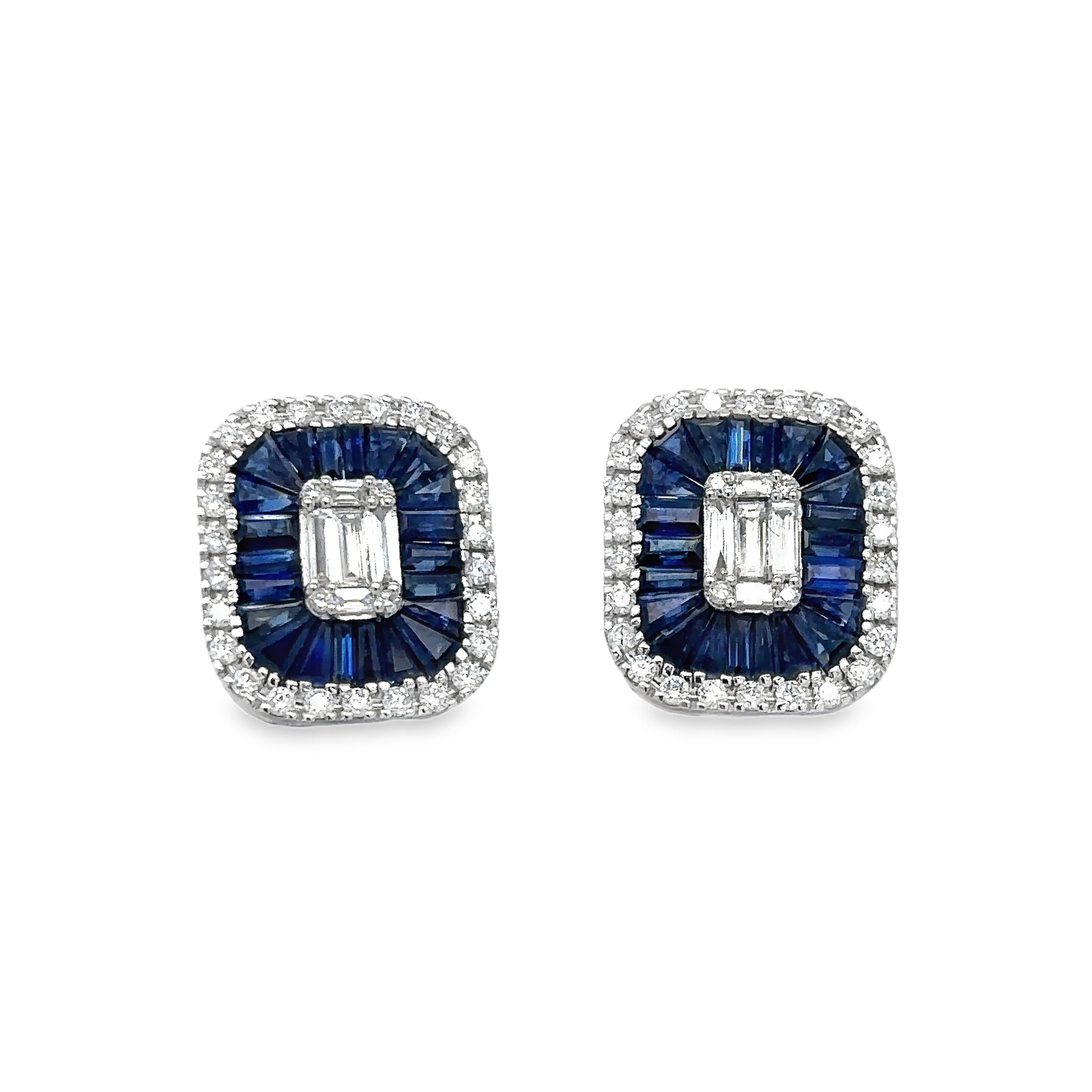 Pendiente De Zafiro Y Diamantes De Oro Blanco De 14K 3.3 Ct.