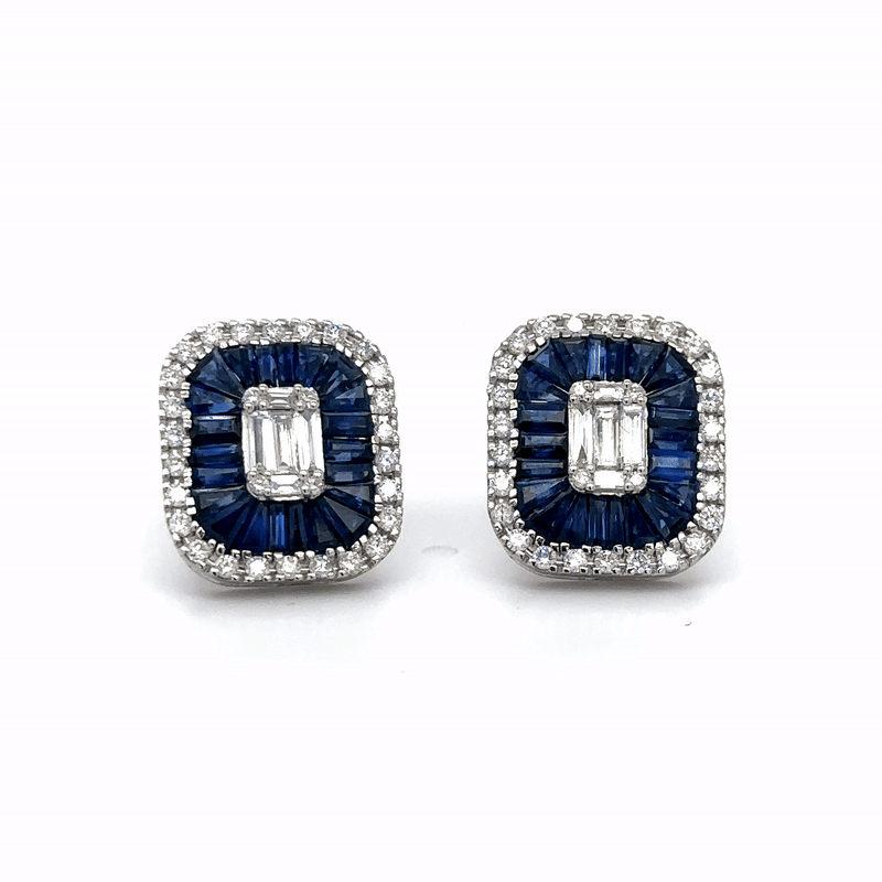 Pendiente De Zafiro Y Diamantes De Oro Blanco De 14K 3.3 Ct.