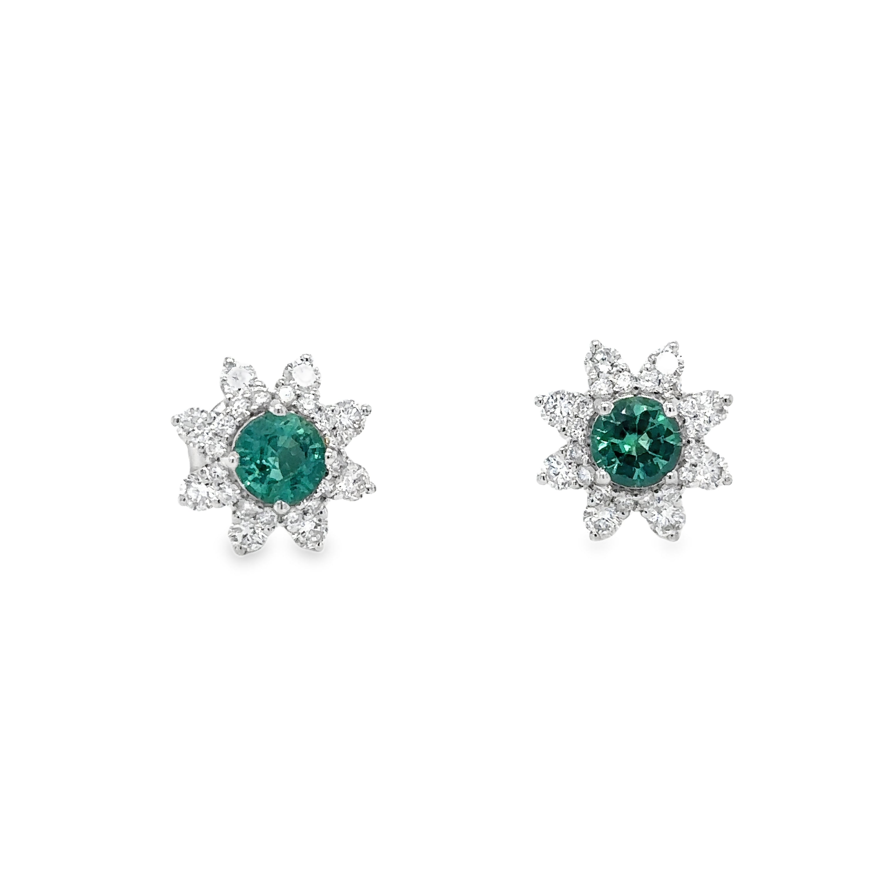 Pendiente De Oro Blanco De 18 Quilates Con Esmeraldas Y Diamantes 1.46 Ct.