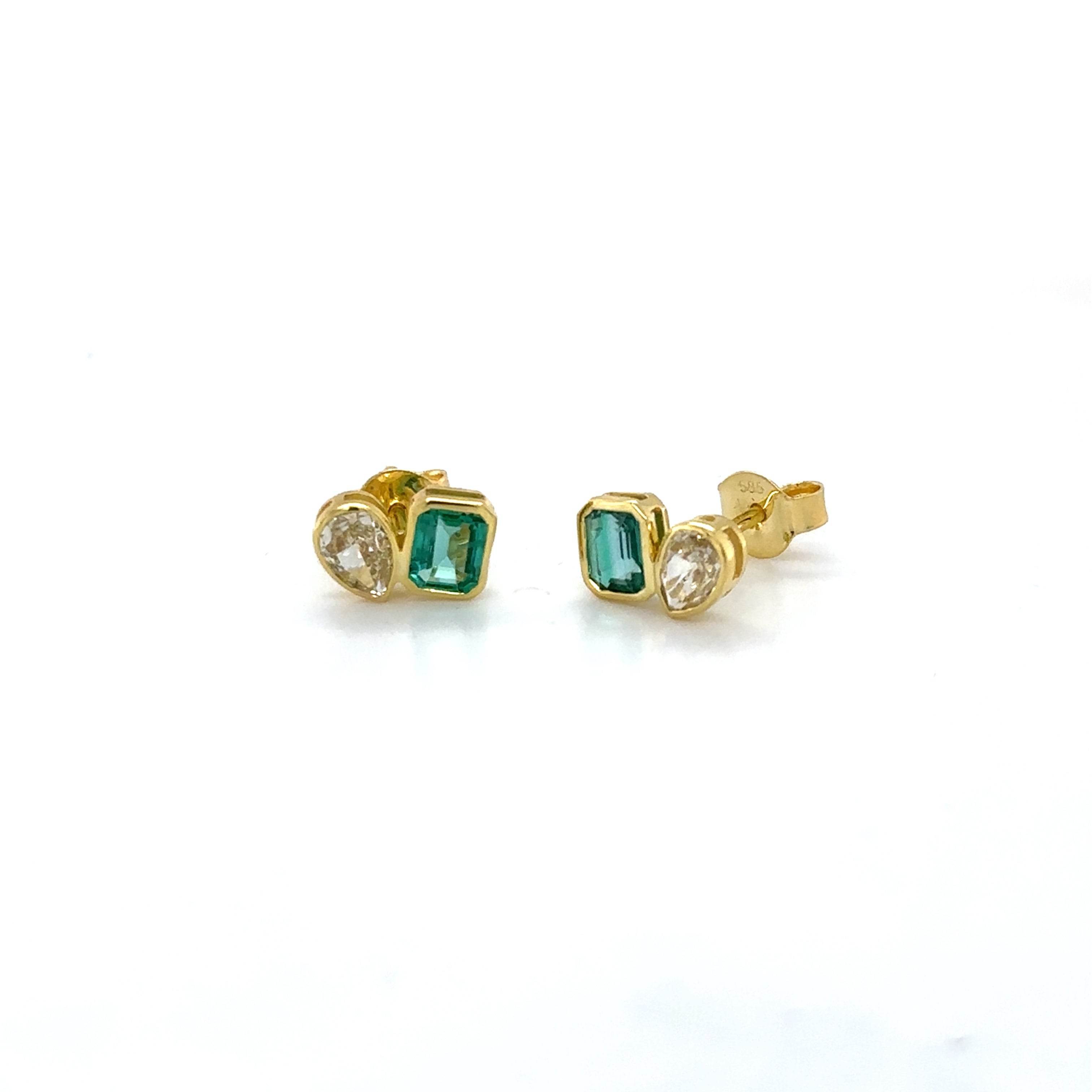Pendiente De Oro Amarillo De 14 K Con Esmeraldas Y Diamantes Amarillos
