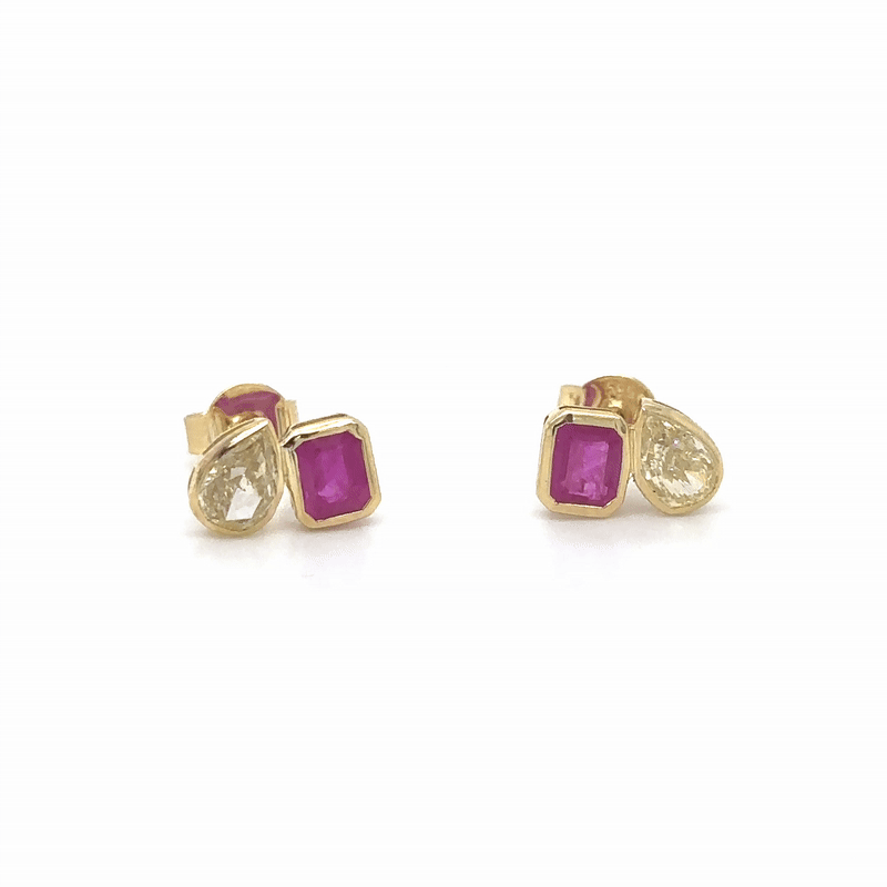 Pendiente De Oro Amarillo De 14 K Con Rubíes Y Diamantes Amarillos