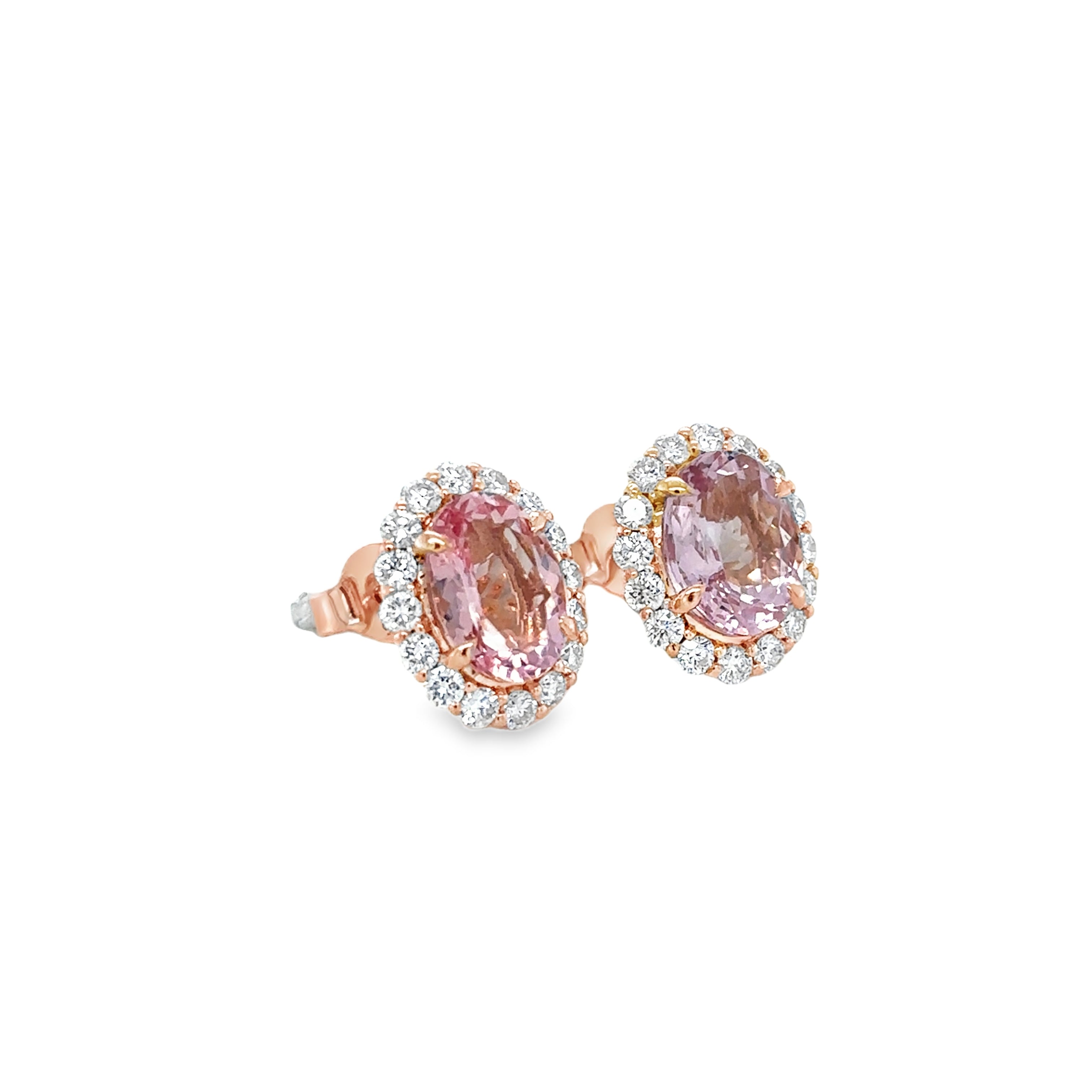 Pendiente De Oro Rosa De 14 Quilates De Morganita Y Diamantes 4.05 Ct.