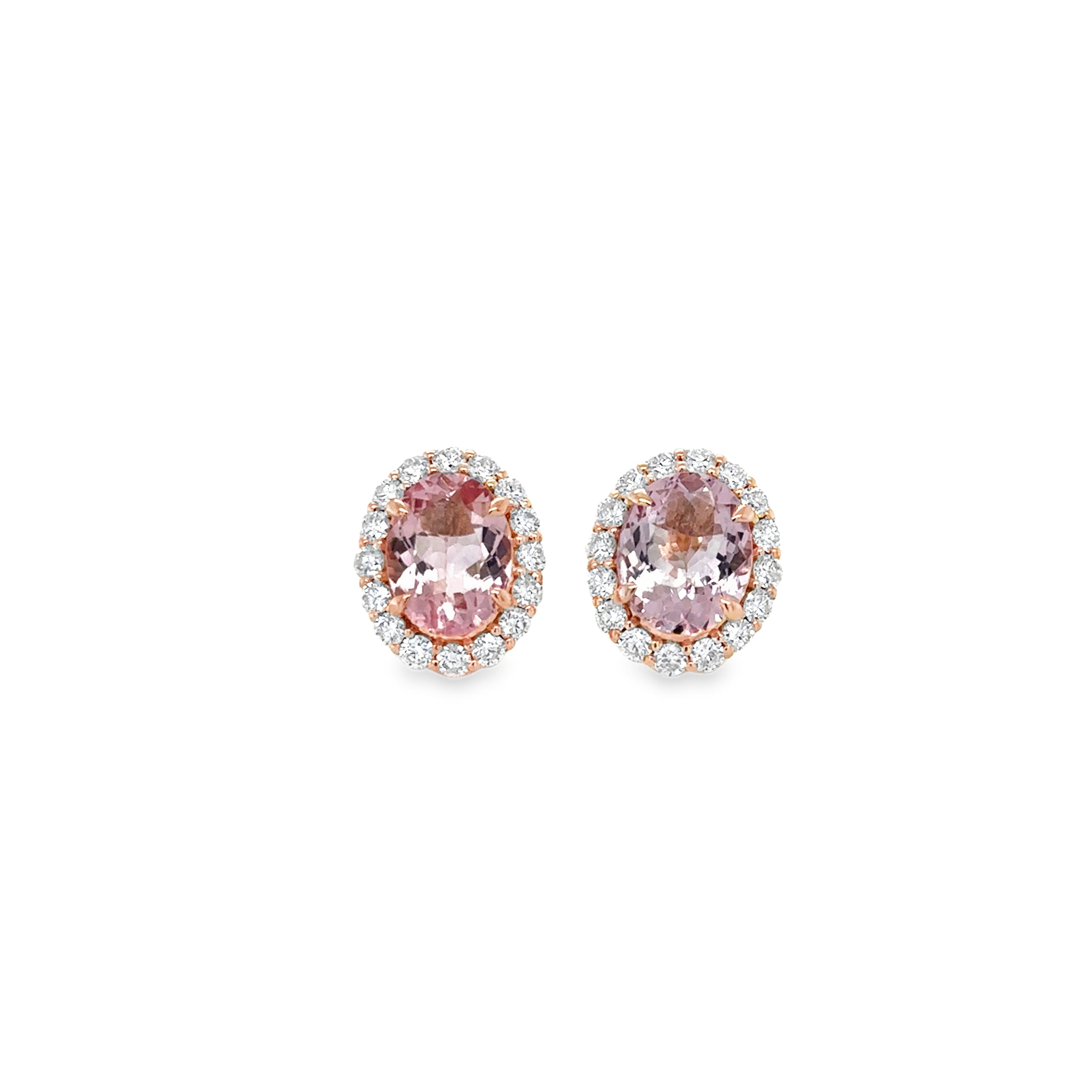Pendiente De Oro Rosa De 14 Quilates De Morganita Y Diamantes 4.05 Ct.