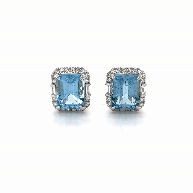 Pendiente De Oro Blanco De 14 Quilates Aguamarina Y Diamantes 6.99 Ct.