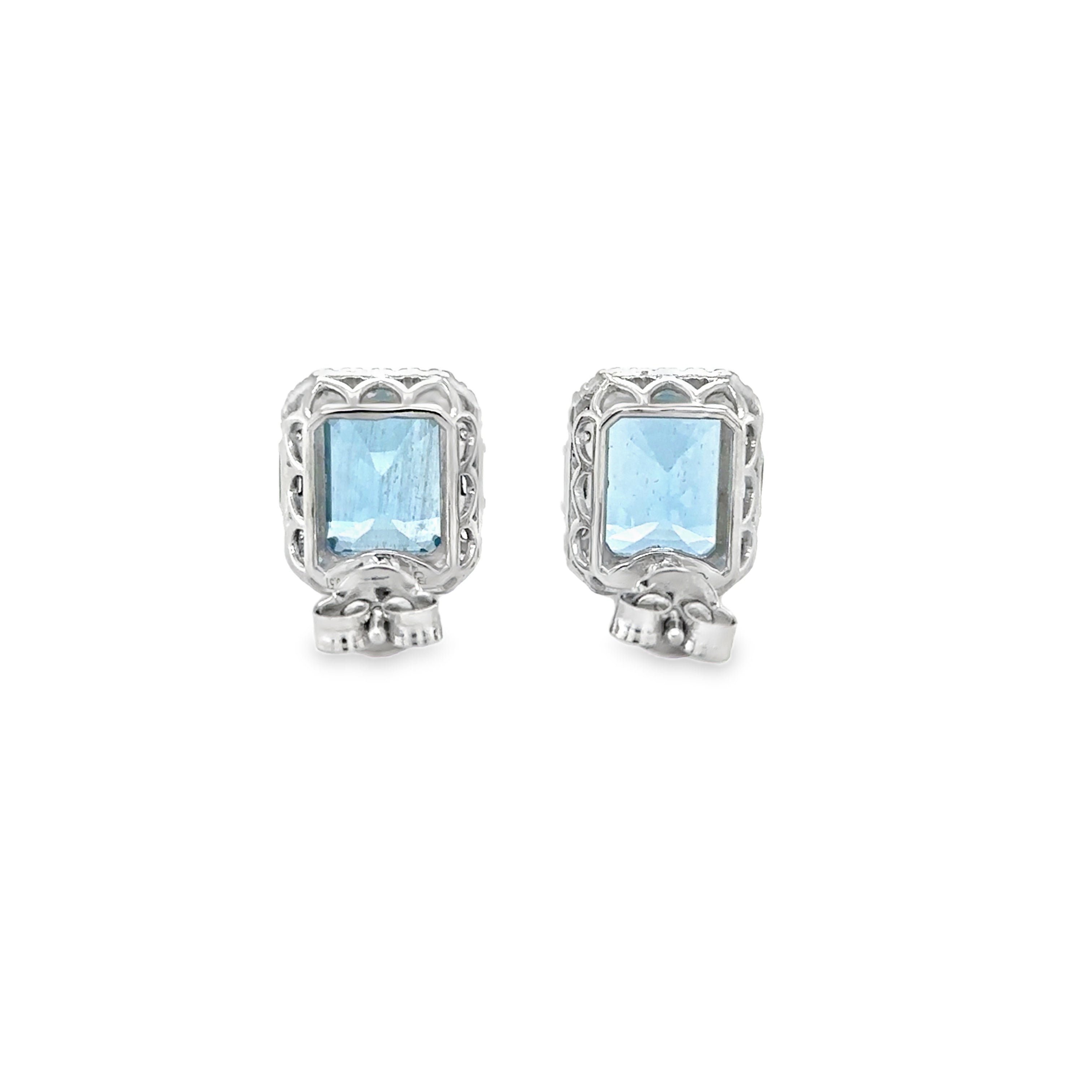 Pendiente De Oro Blanco De 14 Quilates Aguamarina Y Diamantes 6.99 Ct.