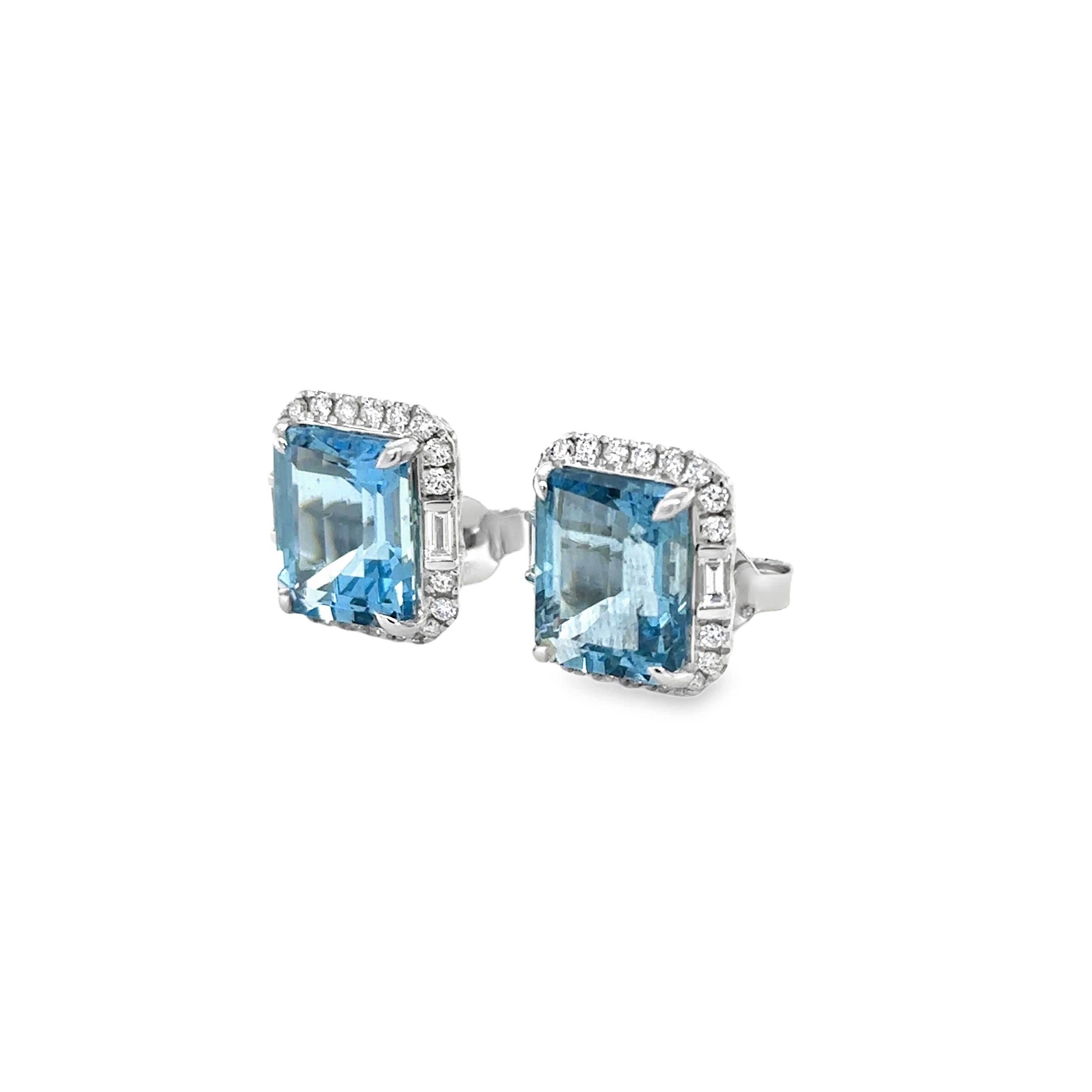 Pendiente De Oro Blanco De 14 Quilates Aguamarina Y Diamantes 6.99 Ct.