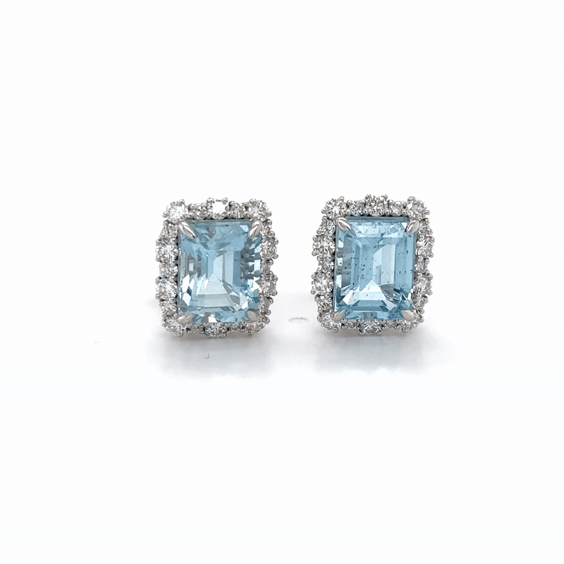 Pendiente De Oro Blanco De 14 Quilates Aguamarina Y Diamantes 6.29 Ct.