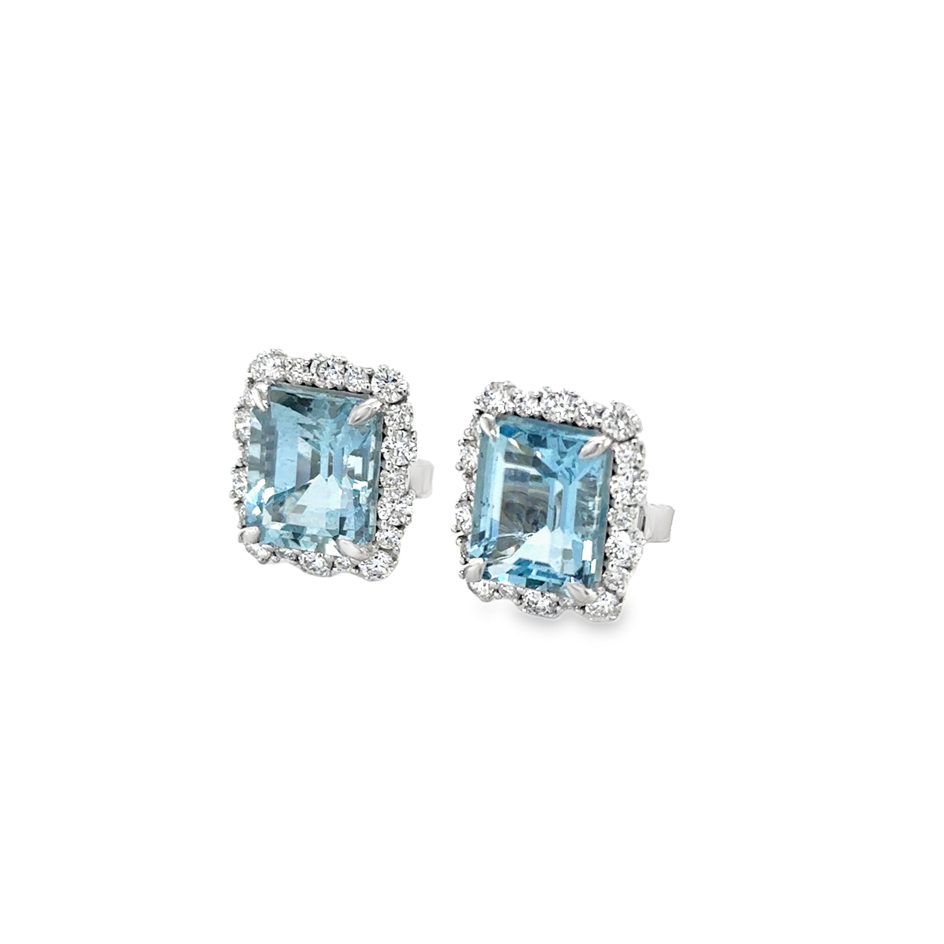 Pendiente De Oro Blanco De 14 Quilates Aguamarina Y Diamantes 6.29 Ct.
