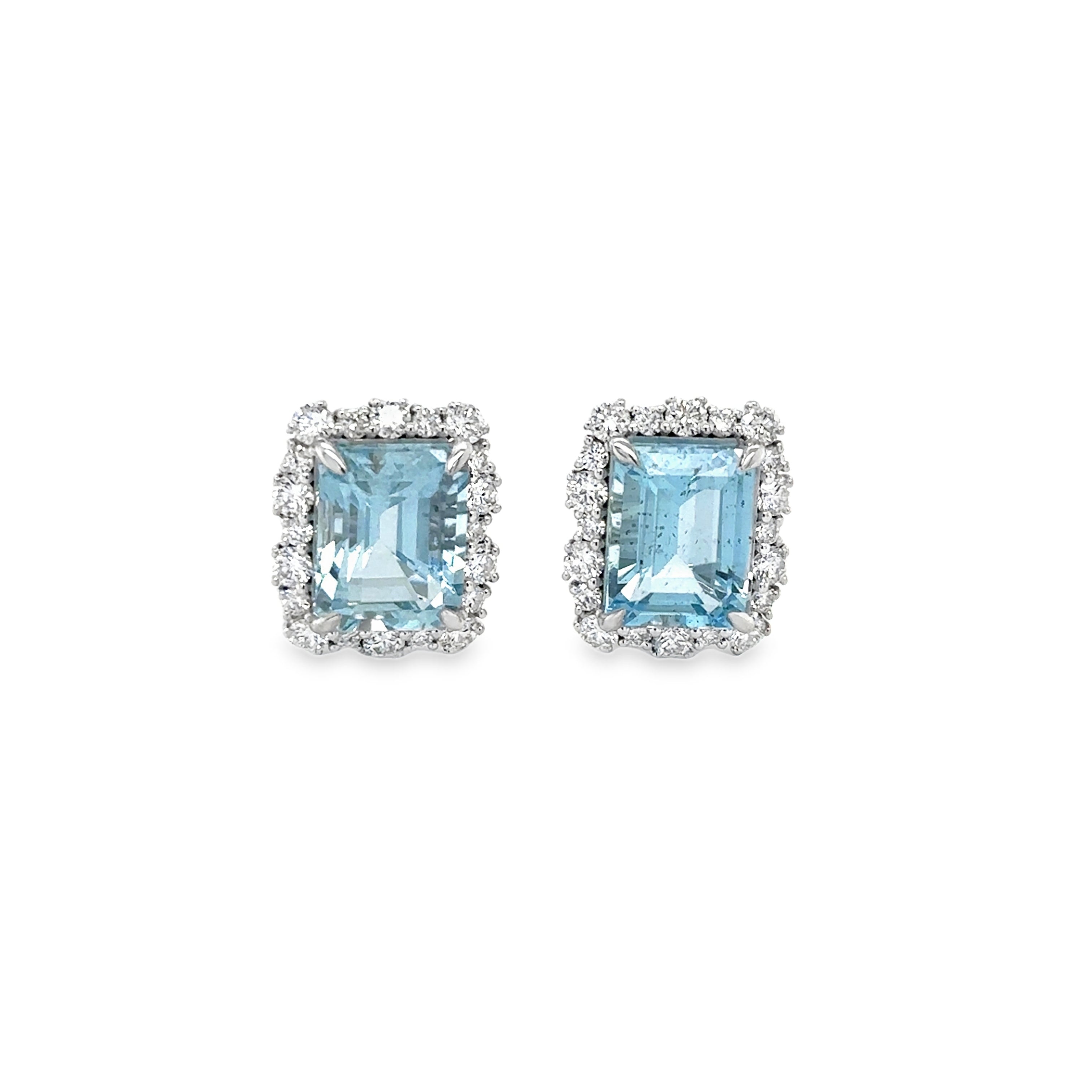 Pendiente De Oro Blanco De 14 Quilates Aguamarina Y Diamantes 6.29 Ct.