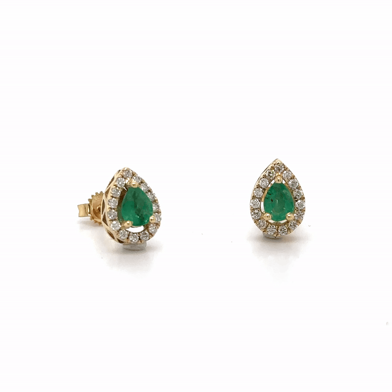 Aretes de Diamantes & Esmeralda en Oro Amarillo de 14K 1.14ct