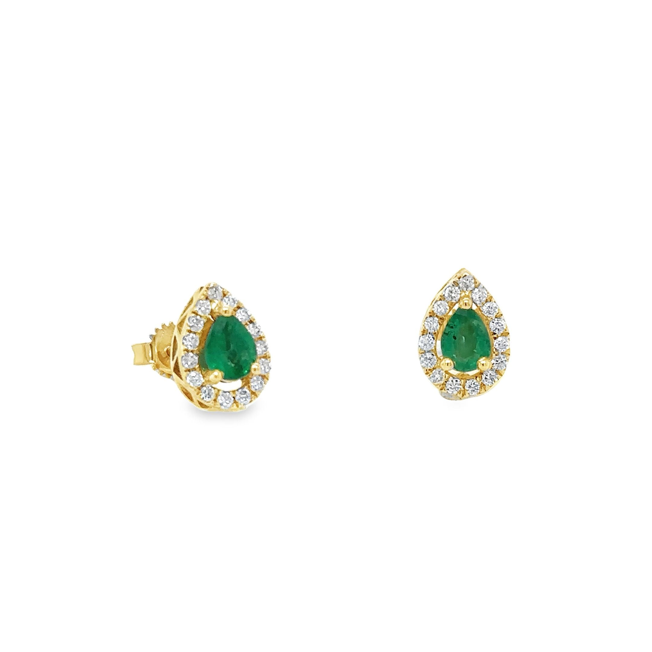 Aretes de Diamantes & Esmeralda en Oro Amarillo de 14K 1.14ct