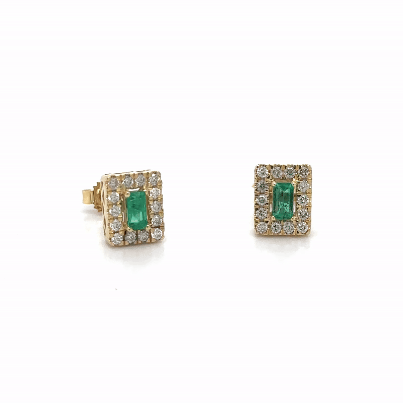 14Kt Yellow Gold Emerald and Diamond Stud Earring, 0.48 CT
