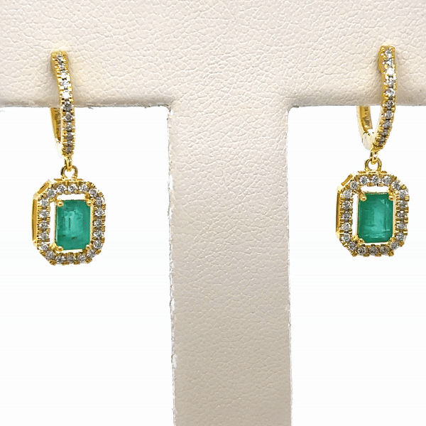 Pendiente De Oro Amarillo De 14 K Con Esmeraldas Y Diamantes