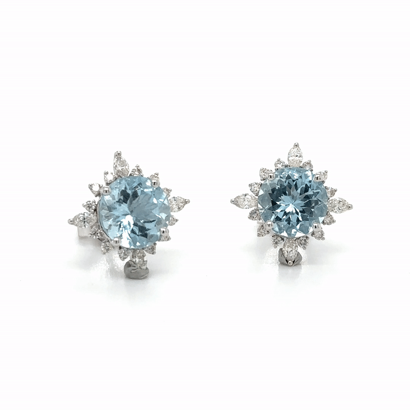 Pendiente Aguamarina Con Diamantes De Oro Blanco De 14 Kates 3.86 Ct.