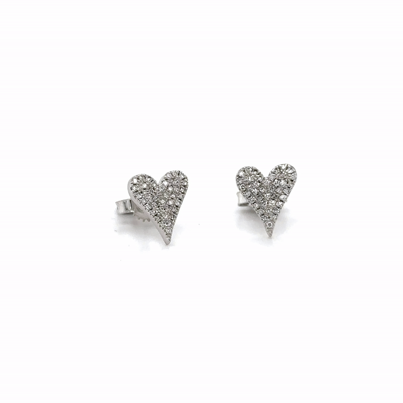 Pendientes De Corazón De Diamantes De Oro Blanco De 14K 0.12 Ct.