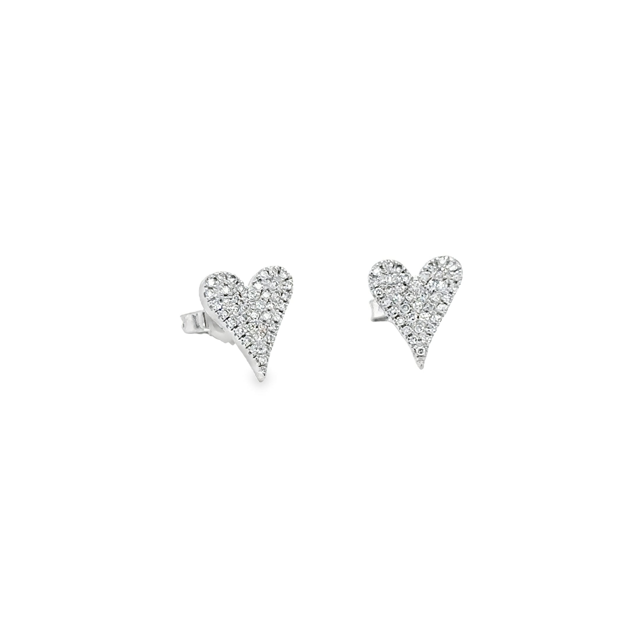 Pendientes De Corazón De Diamantes De Oro Blanco De 14K 0.12 Ct.