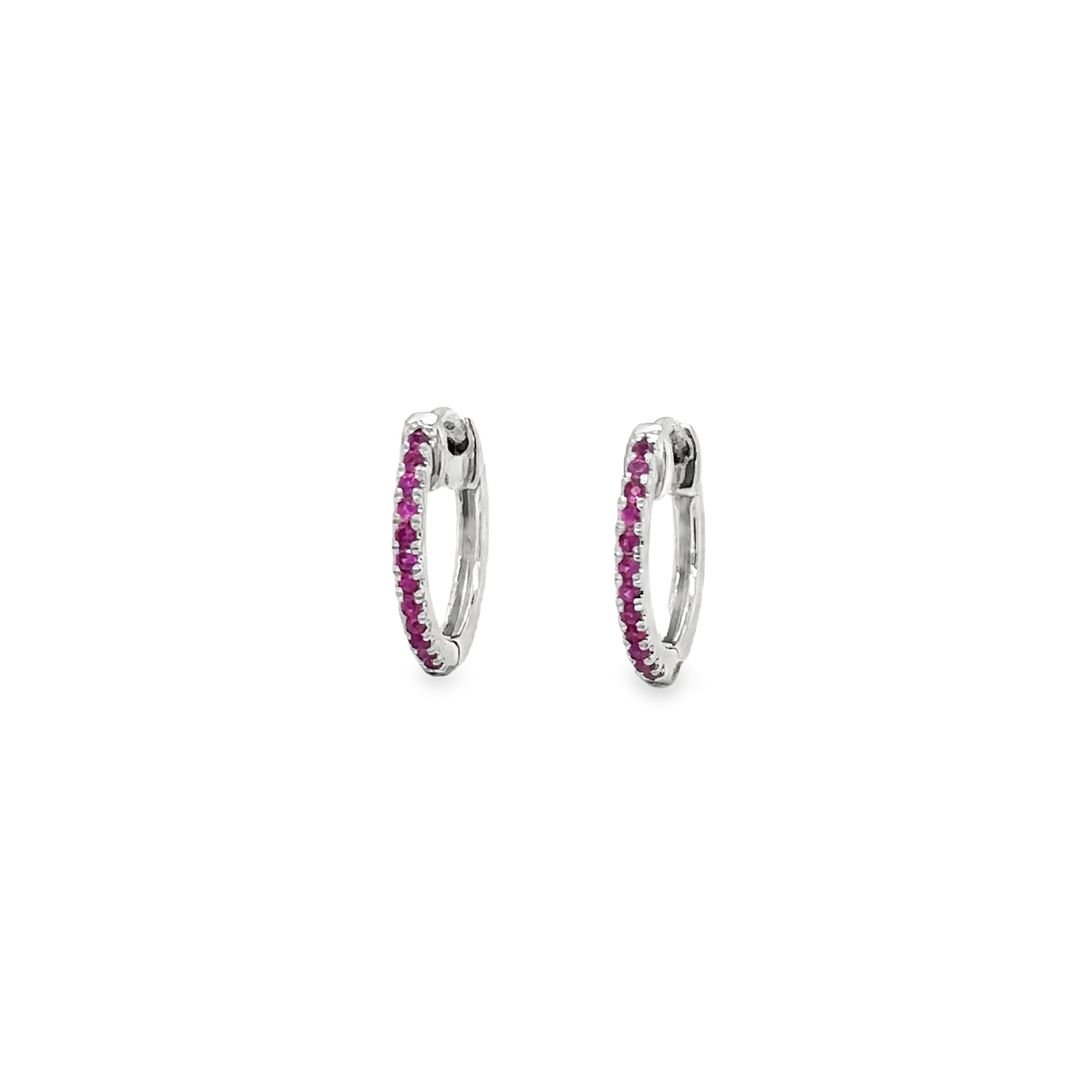 Pendiente Huggies De Zafiro Rosa De Oro Blanco De 14Kt 0.1 Ct.