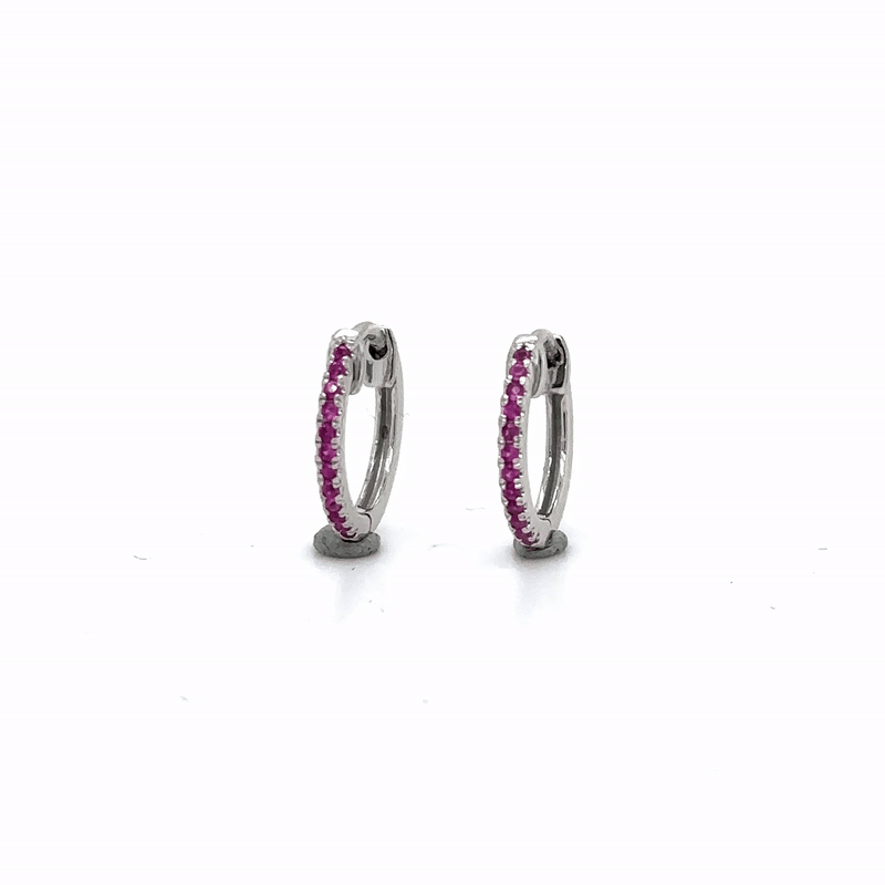 Pendiente Huggies De Zafiro Rosa De Oro Blanco De 14Kt 0.1 Ct.