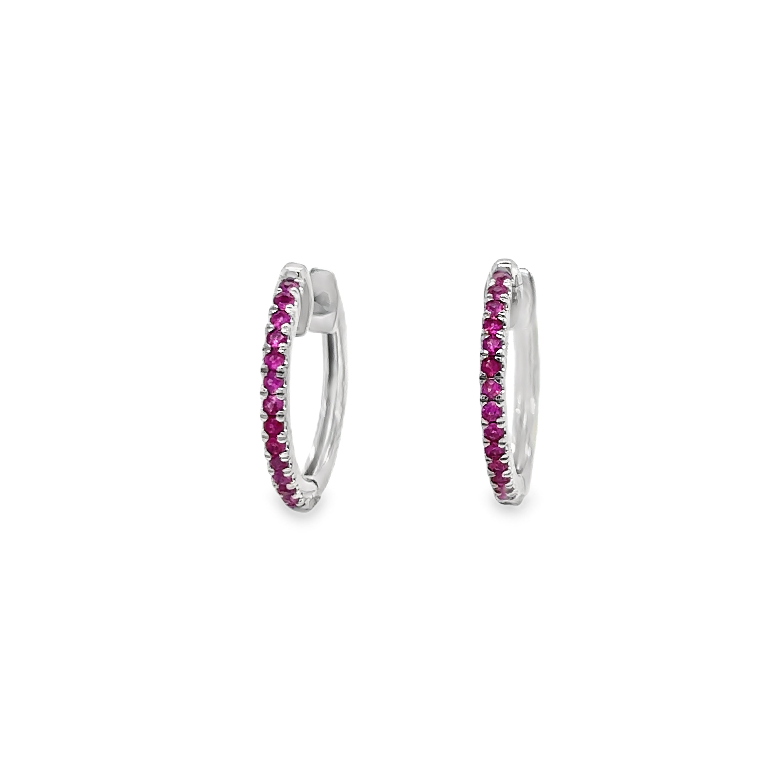 Pendiente Huggies De Zafiro Rosa De Oro Blanco De 14Kt 0.24 Ct.