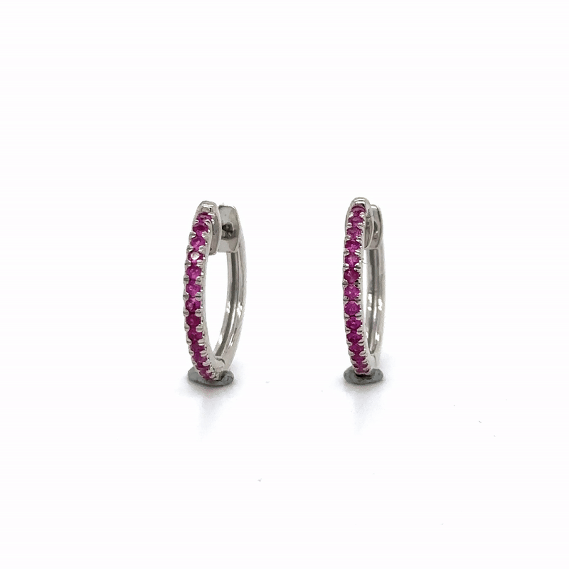 Pendiente Huggies De Zafiro Rosa De Oro Blanco De 14Kt 0.24 Ct.