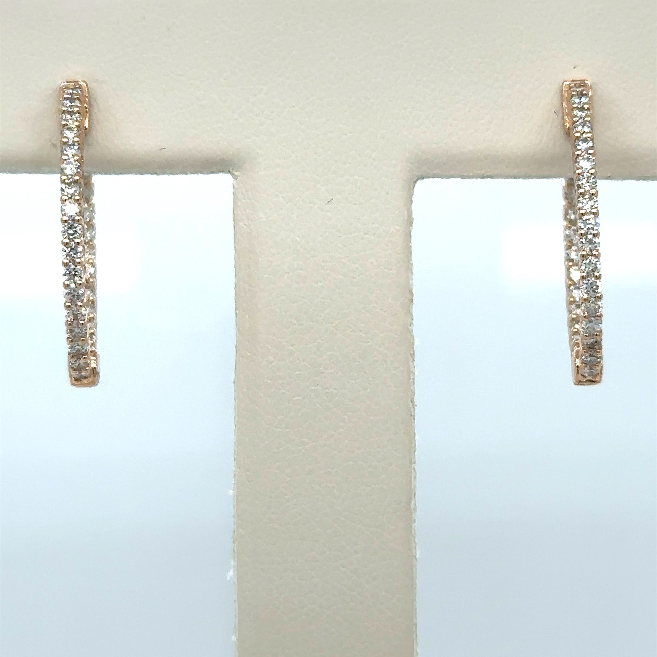 14Kt Rose Gold Diamond Hoop Earrings, 0.98 CT